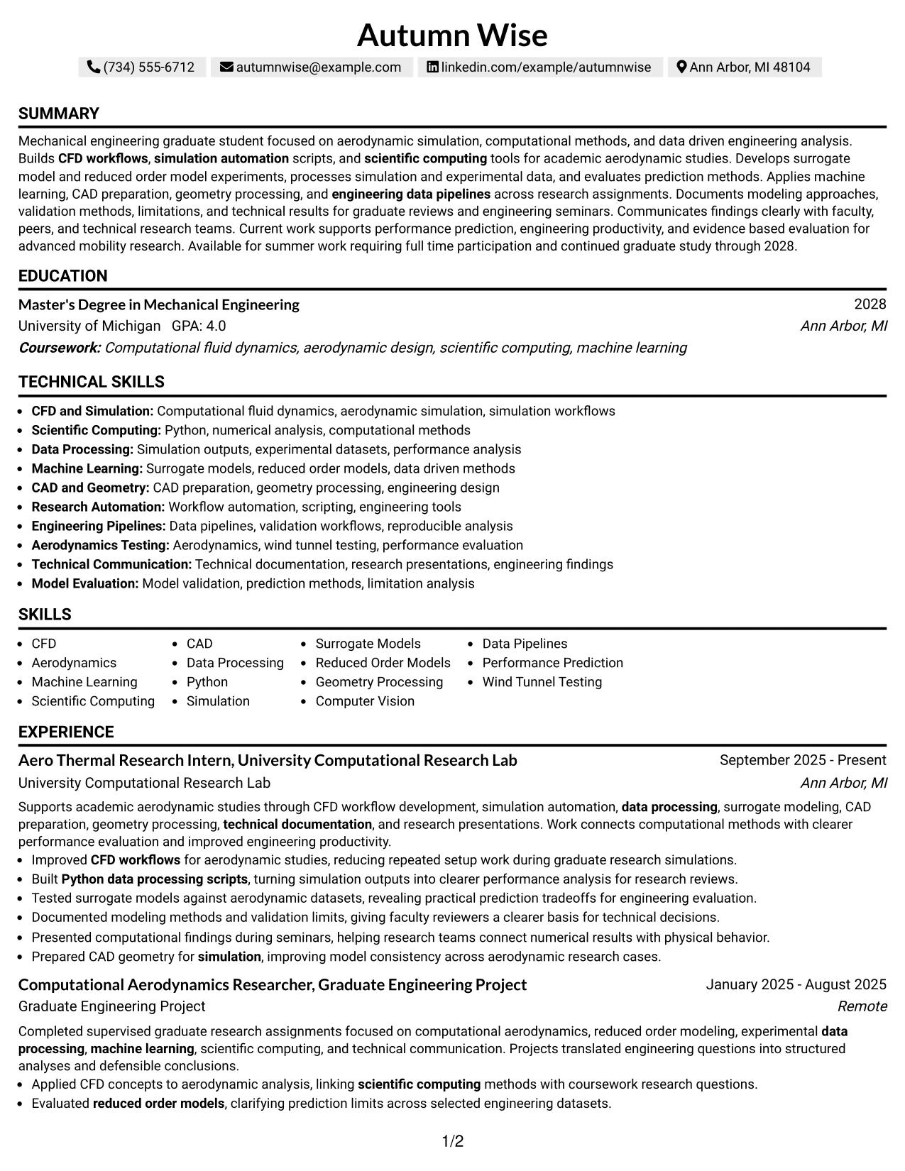 Resume Example Page 1