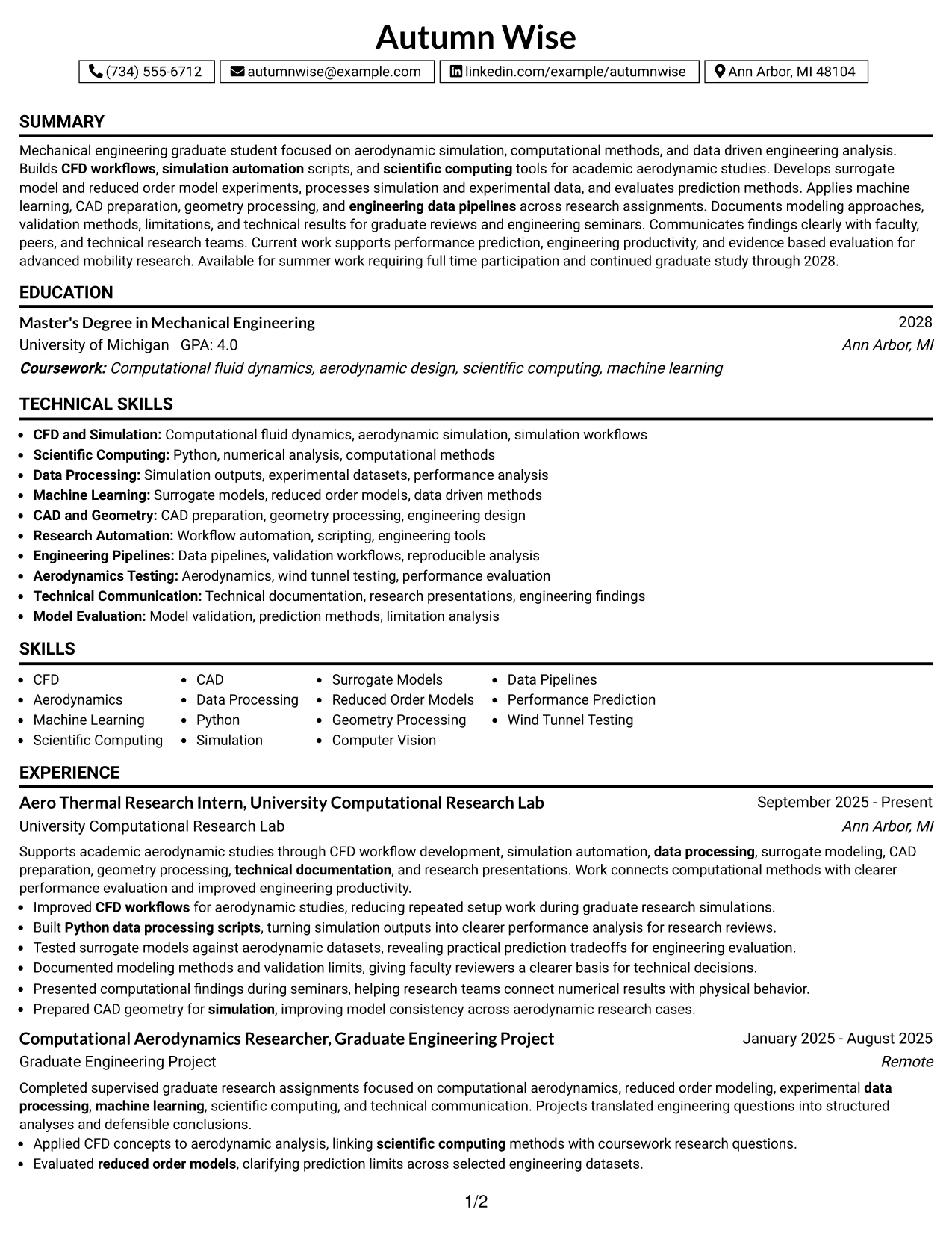 Resume Example Page 1
