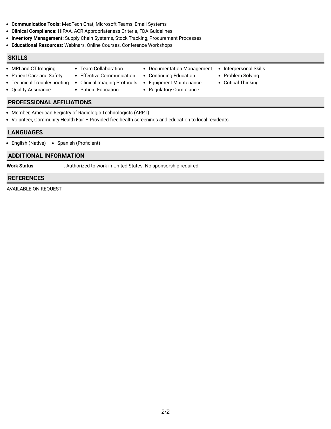 Resume Example Page 2
