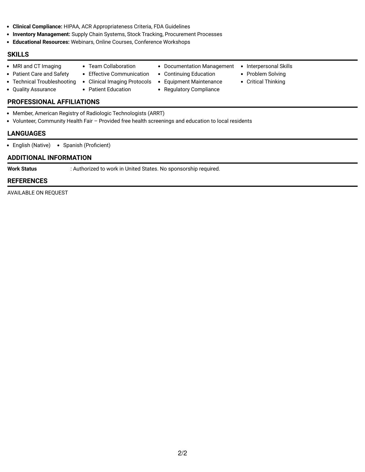 Resume Example Page 2