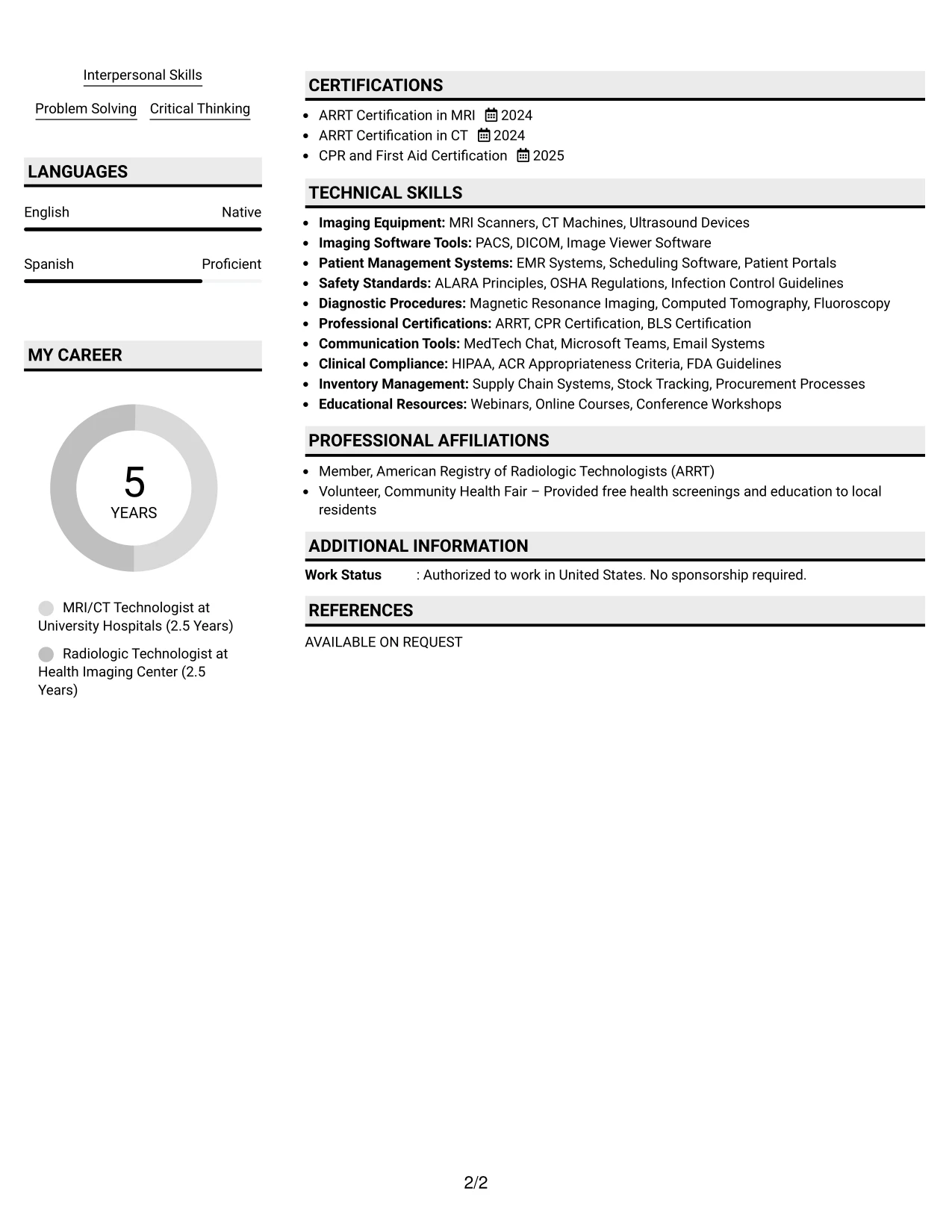 Resume Example Page 2