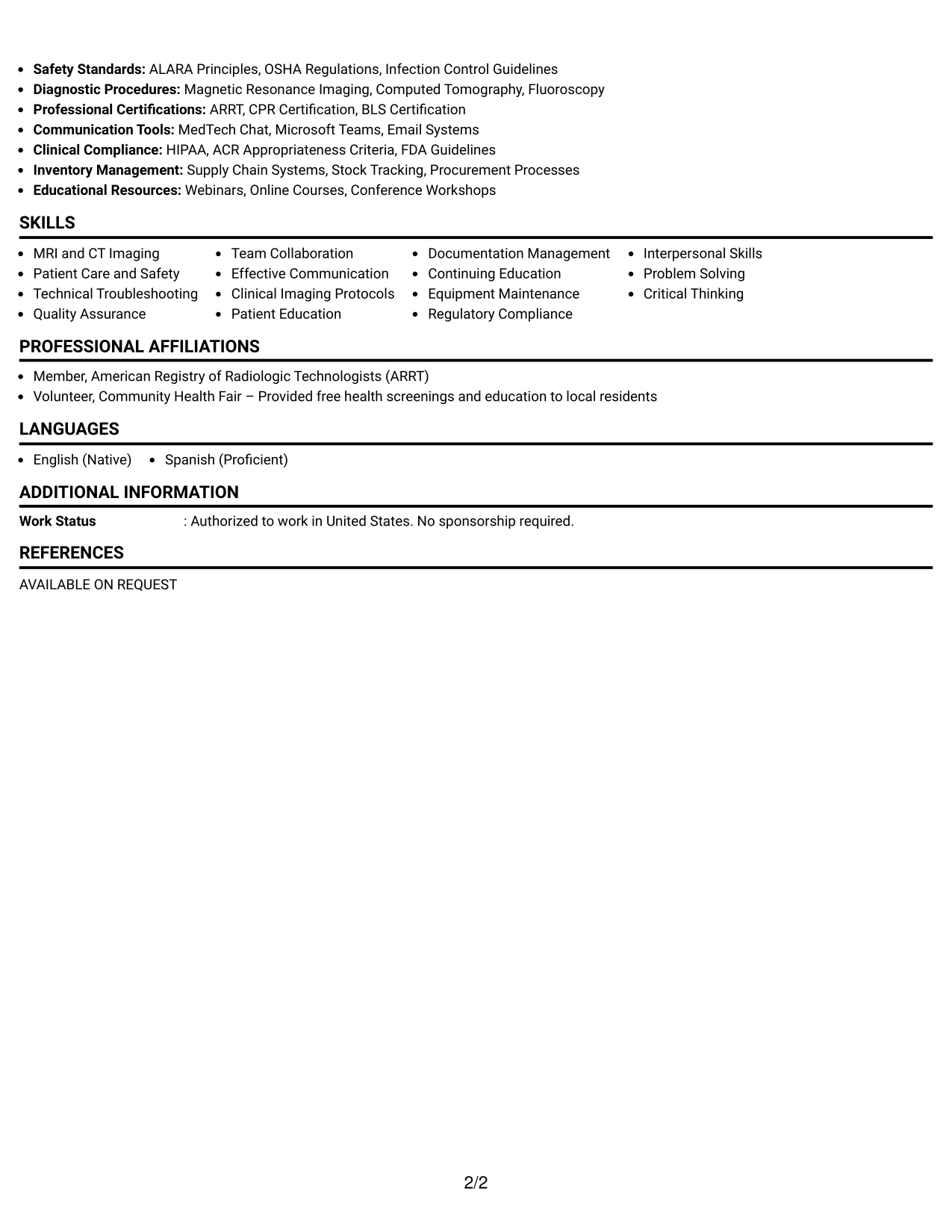 Resume Example Page 2