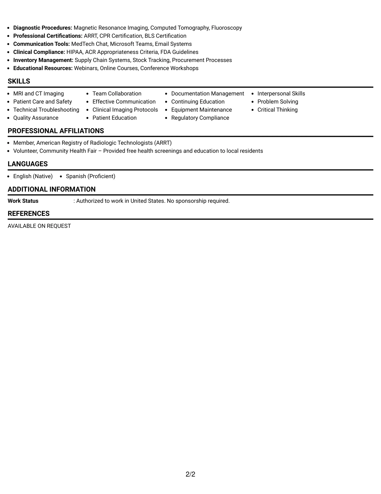 Resume Example Page 2