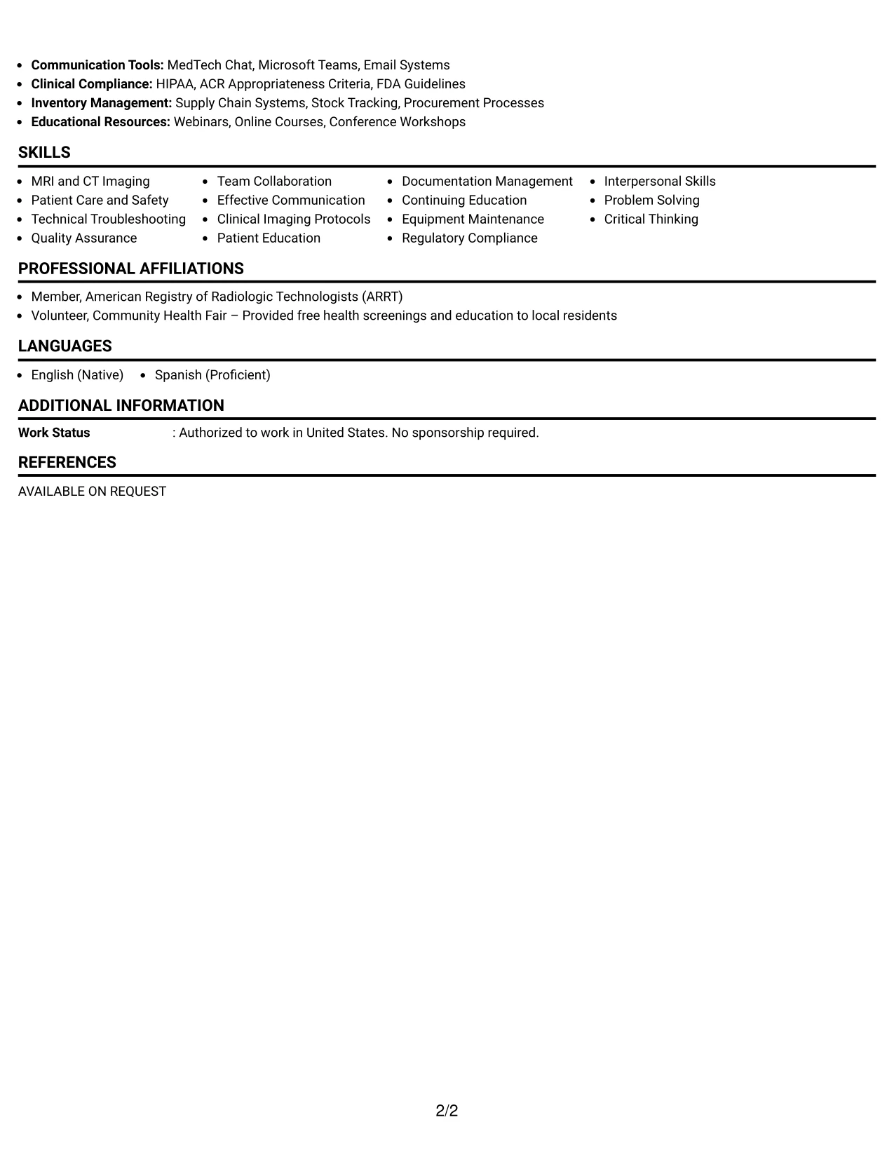 Resume Example Page 2
