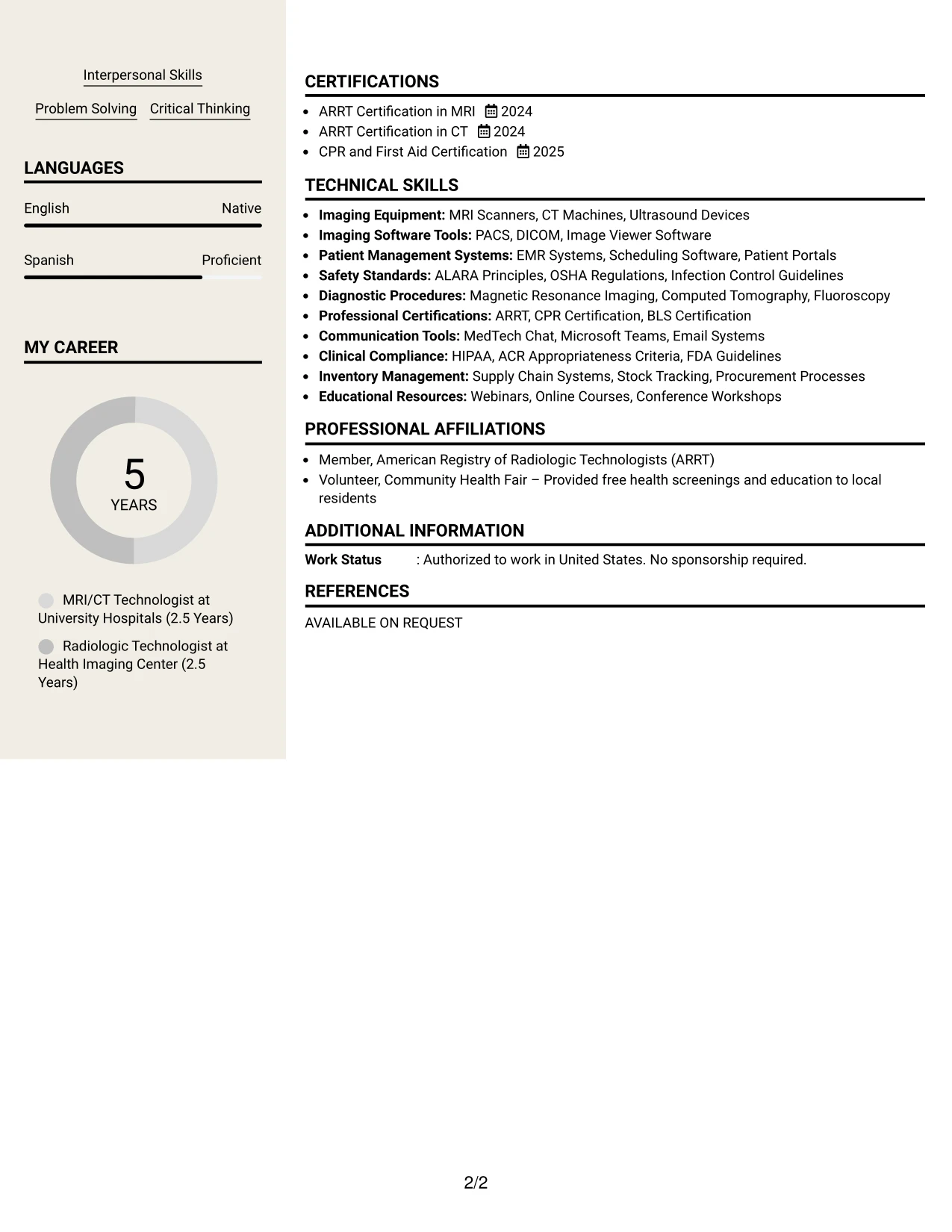 Resume Example Page 2