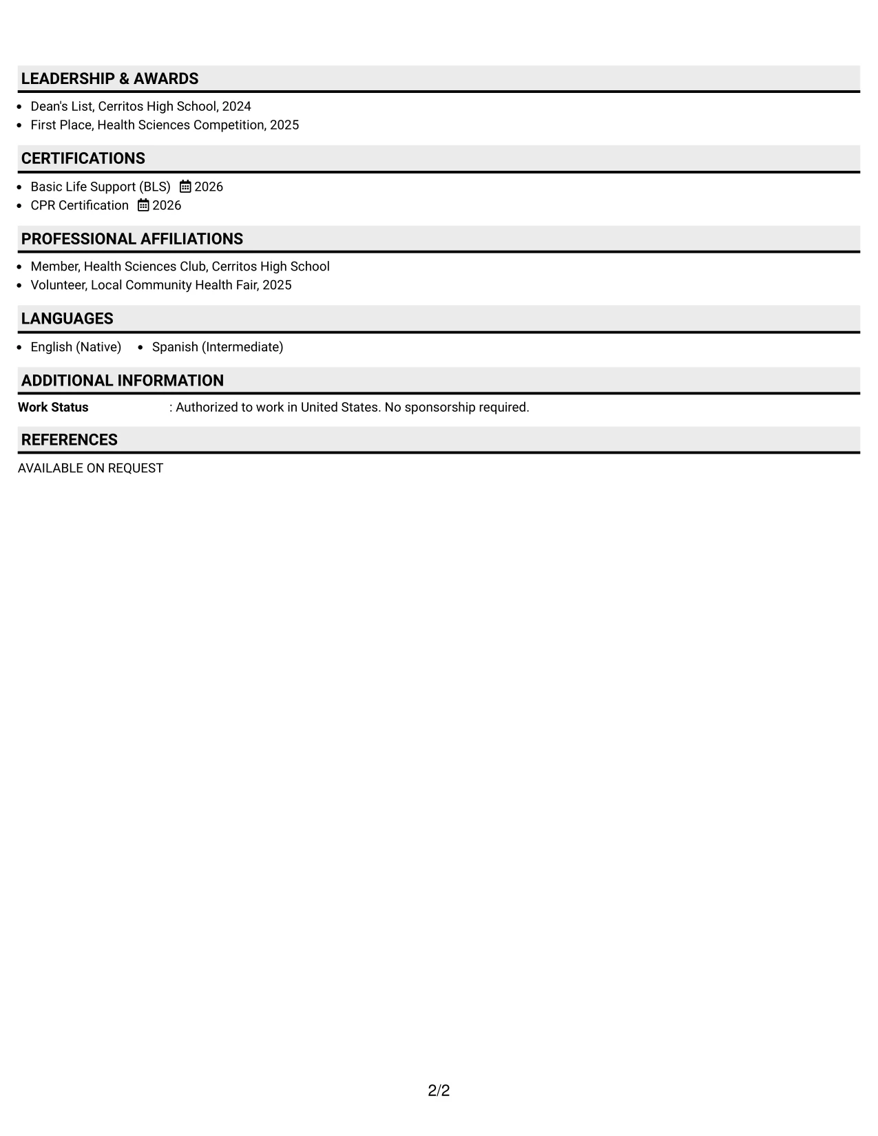 Resume Example Page 2