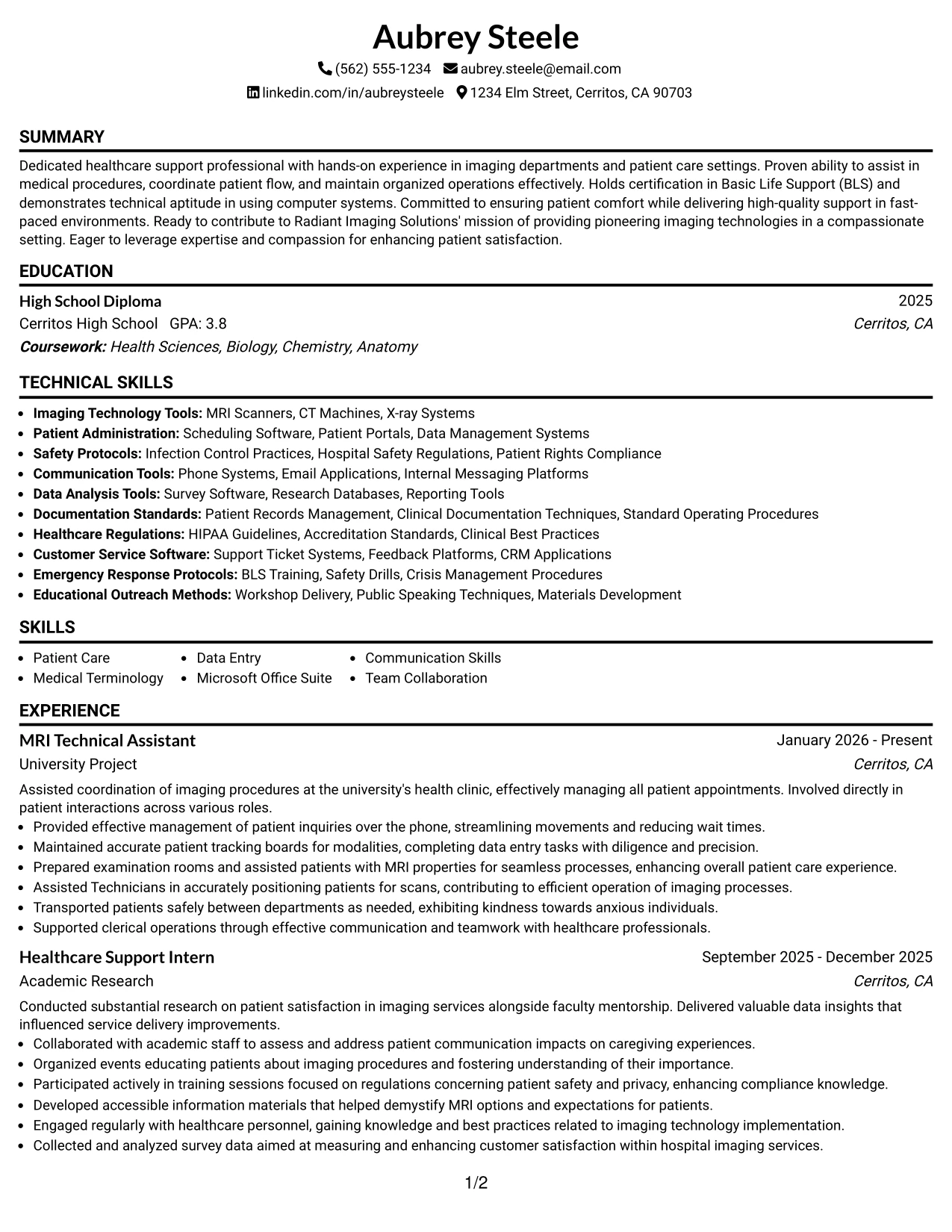 Resume Example Page 1