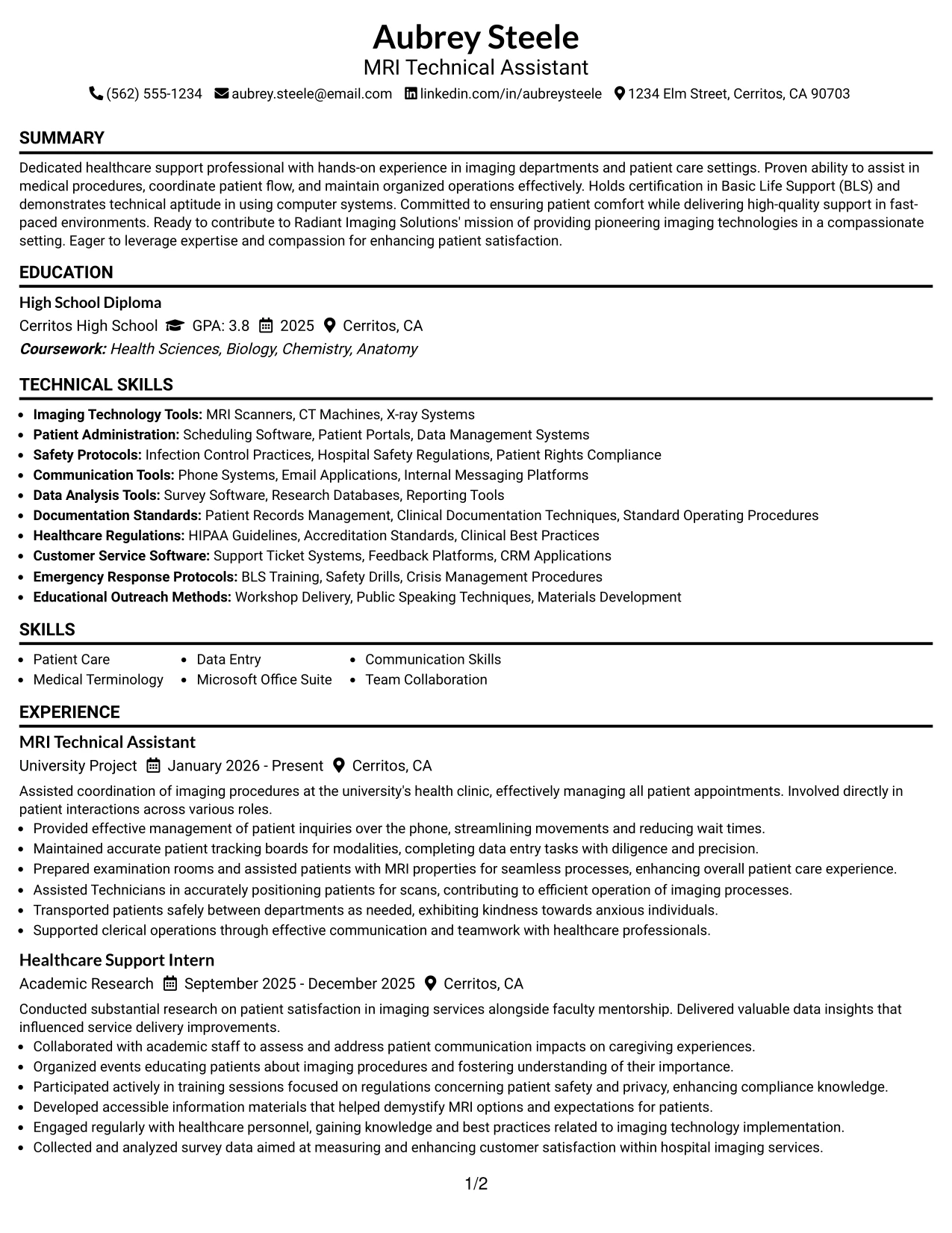 Resume Example Page 1