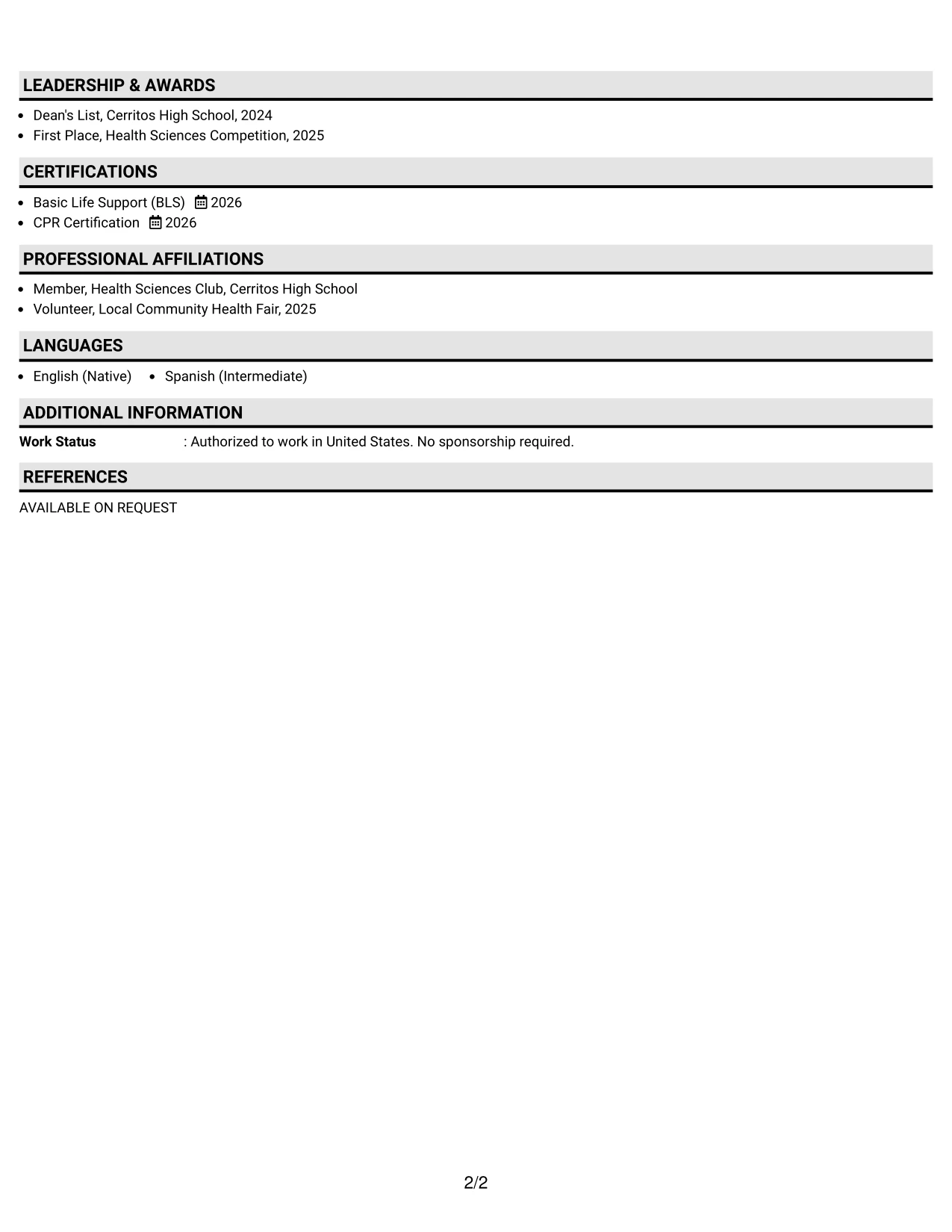 Resume Example Page 2