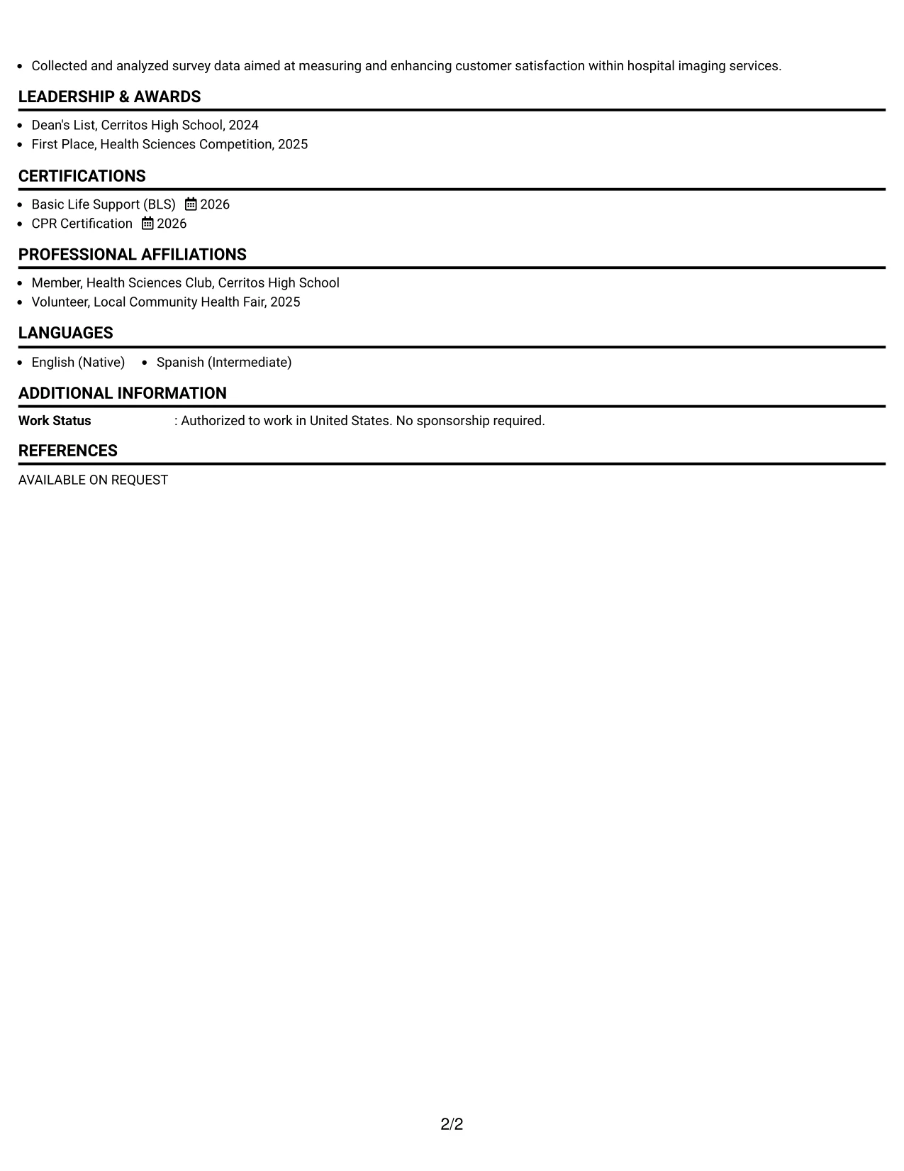 Resume Example Page 2