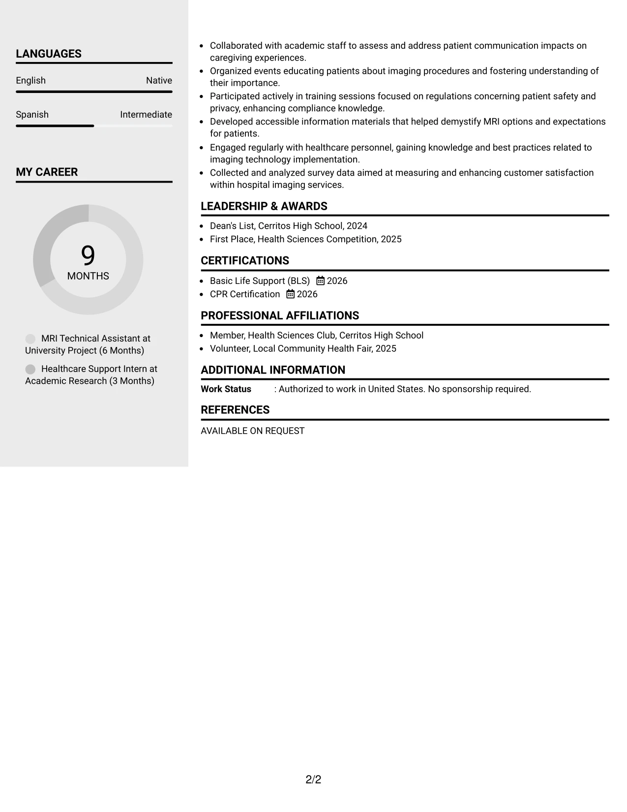 Resume Example Page 2