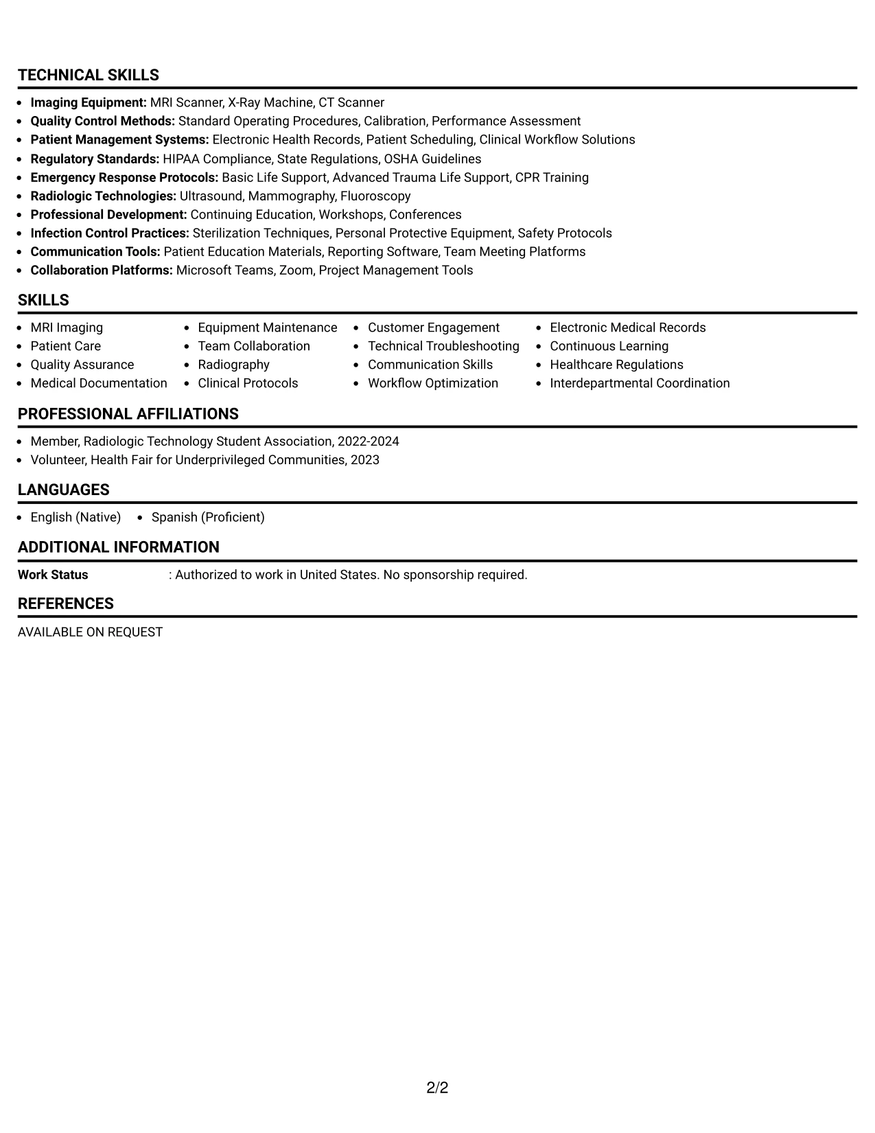 Resume Example Page 2