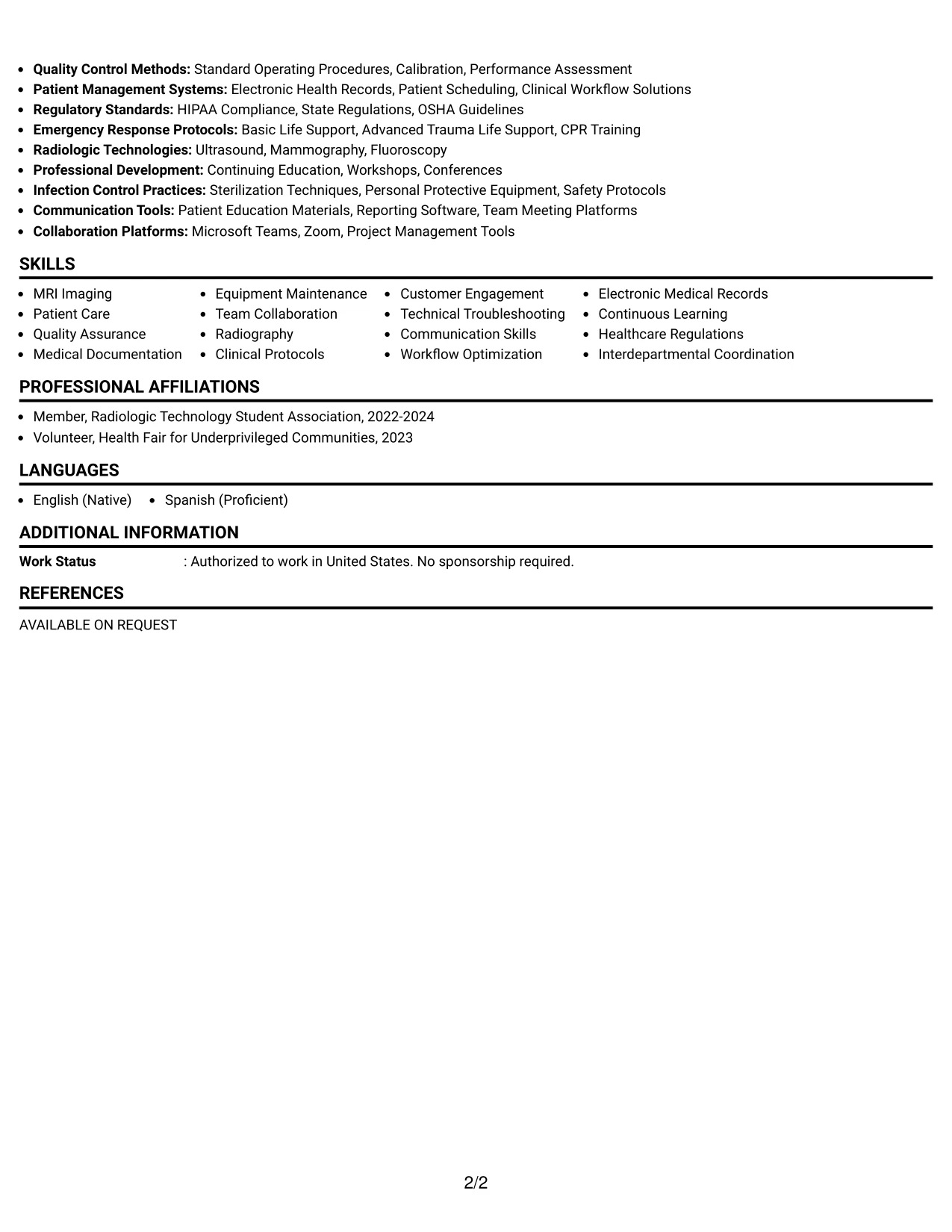 Resume Example Page 2