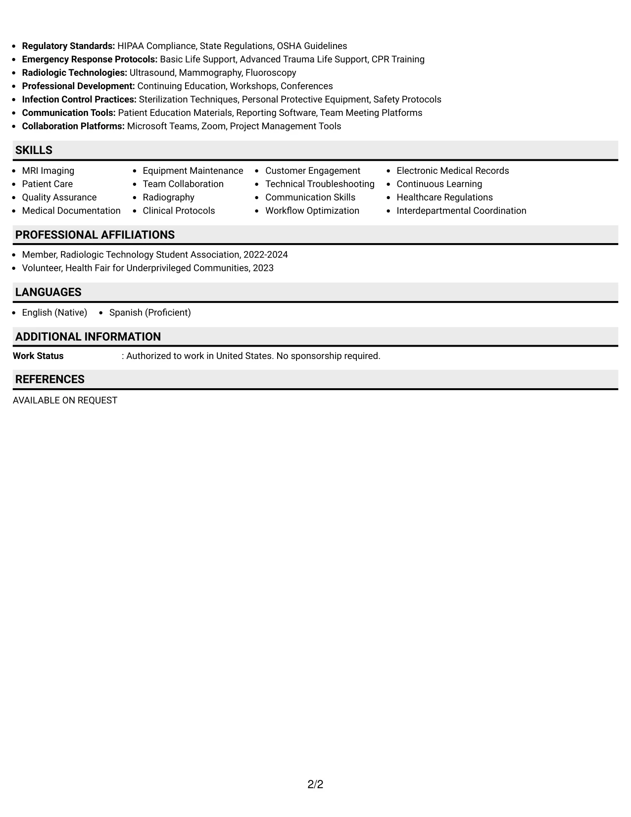 Resume Example Page 2