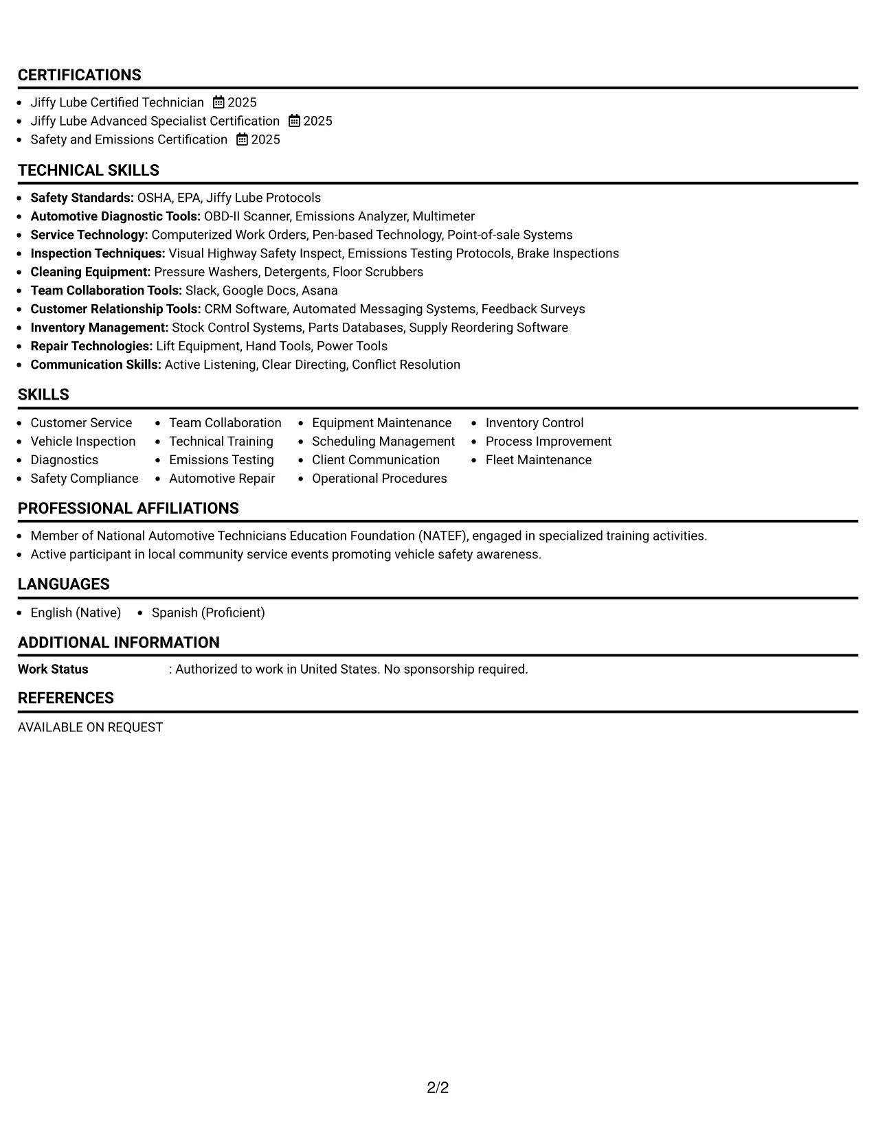 Resume Example Page 2
