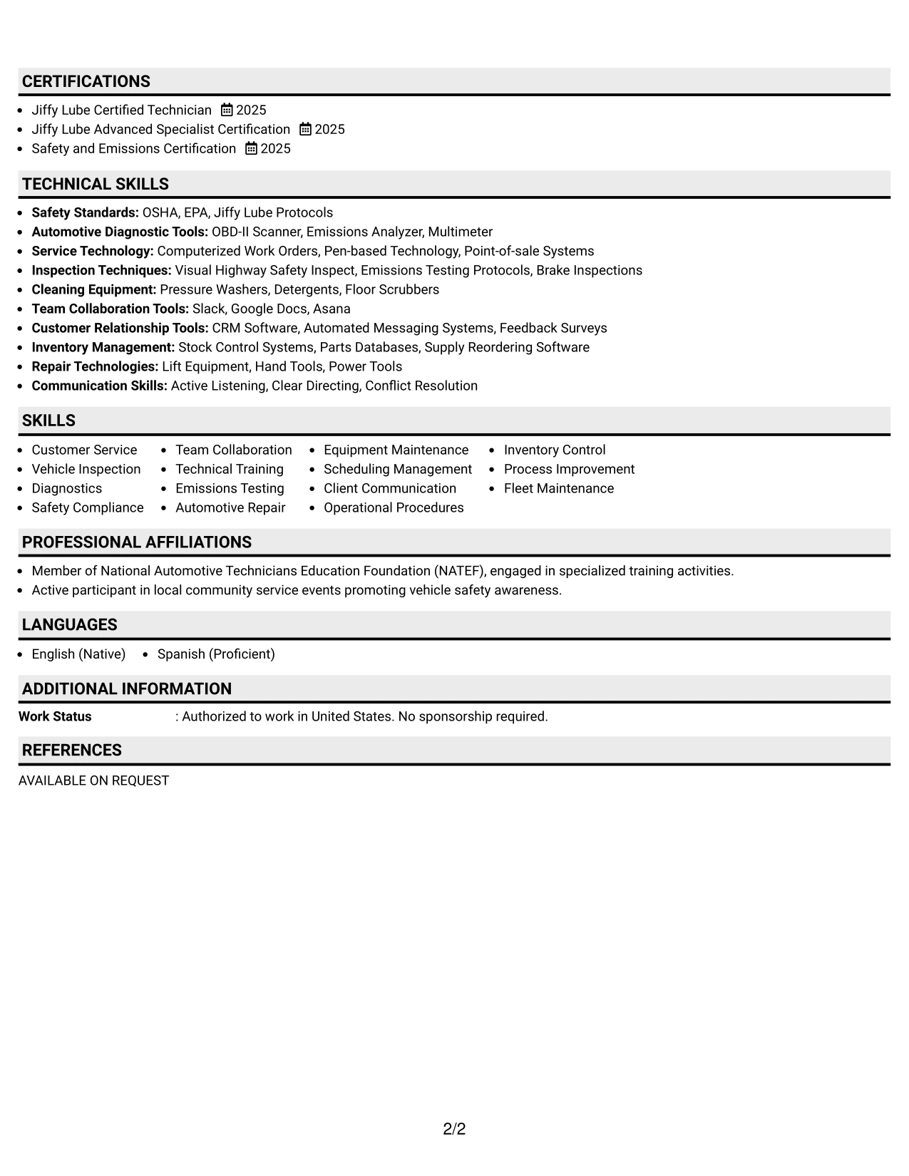 Resume Example Page 2