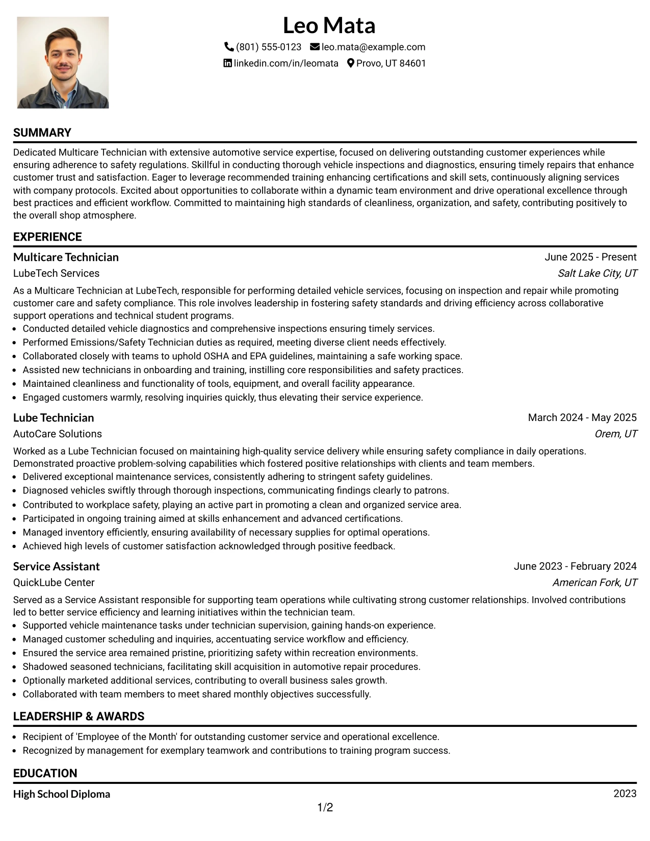 Resume Example Page 1