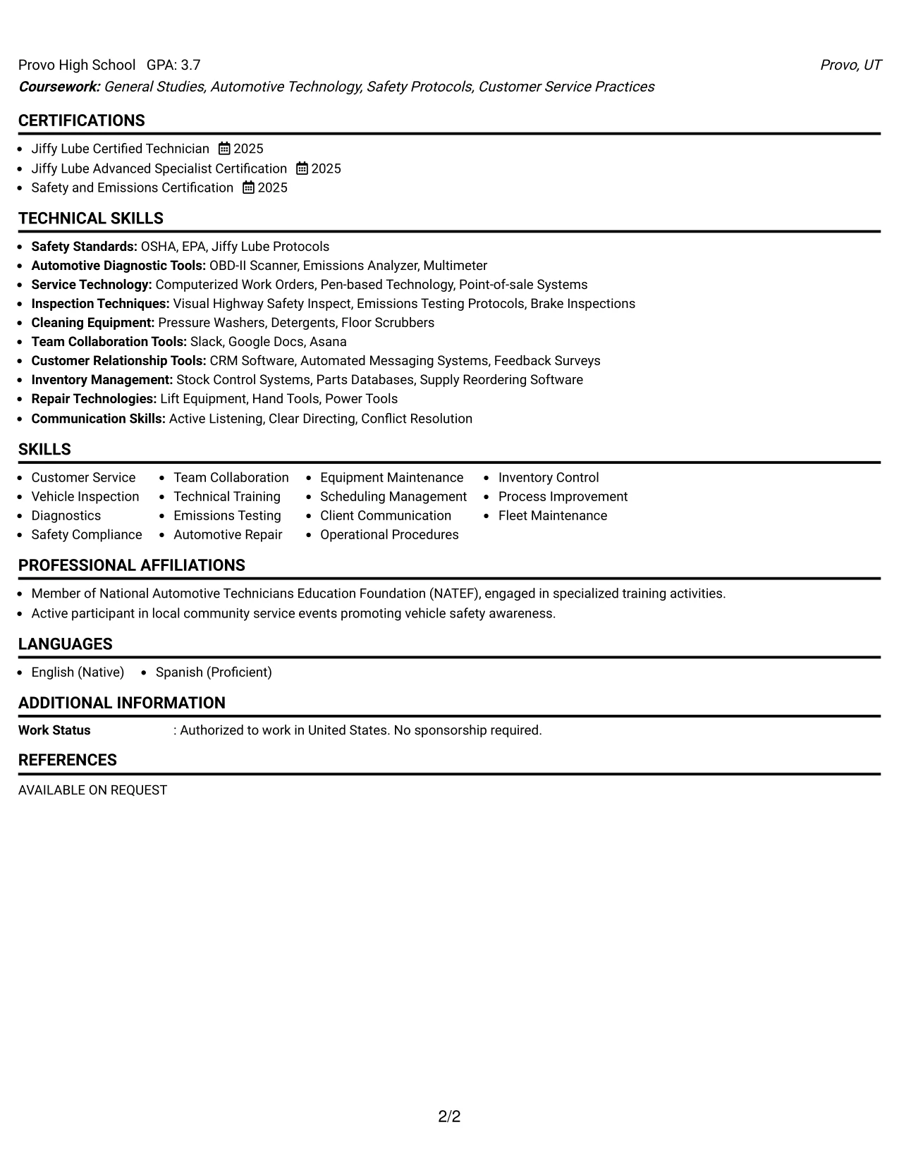 Resume Example Page 2