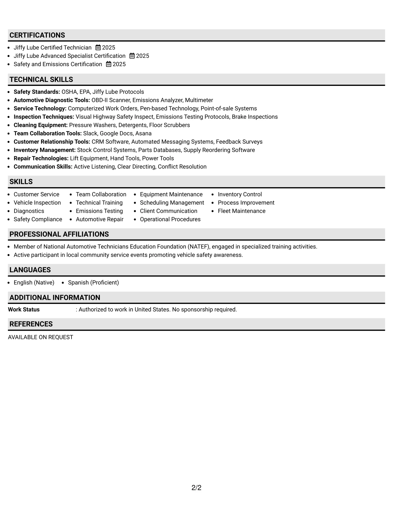 Resume Example Page 2