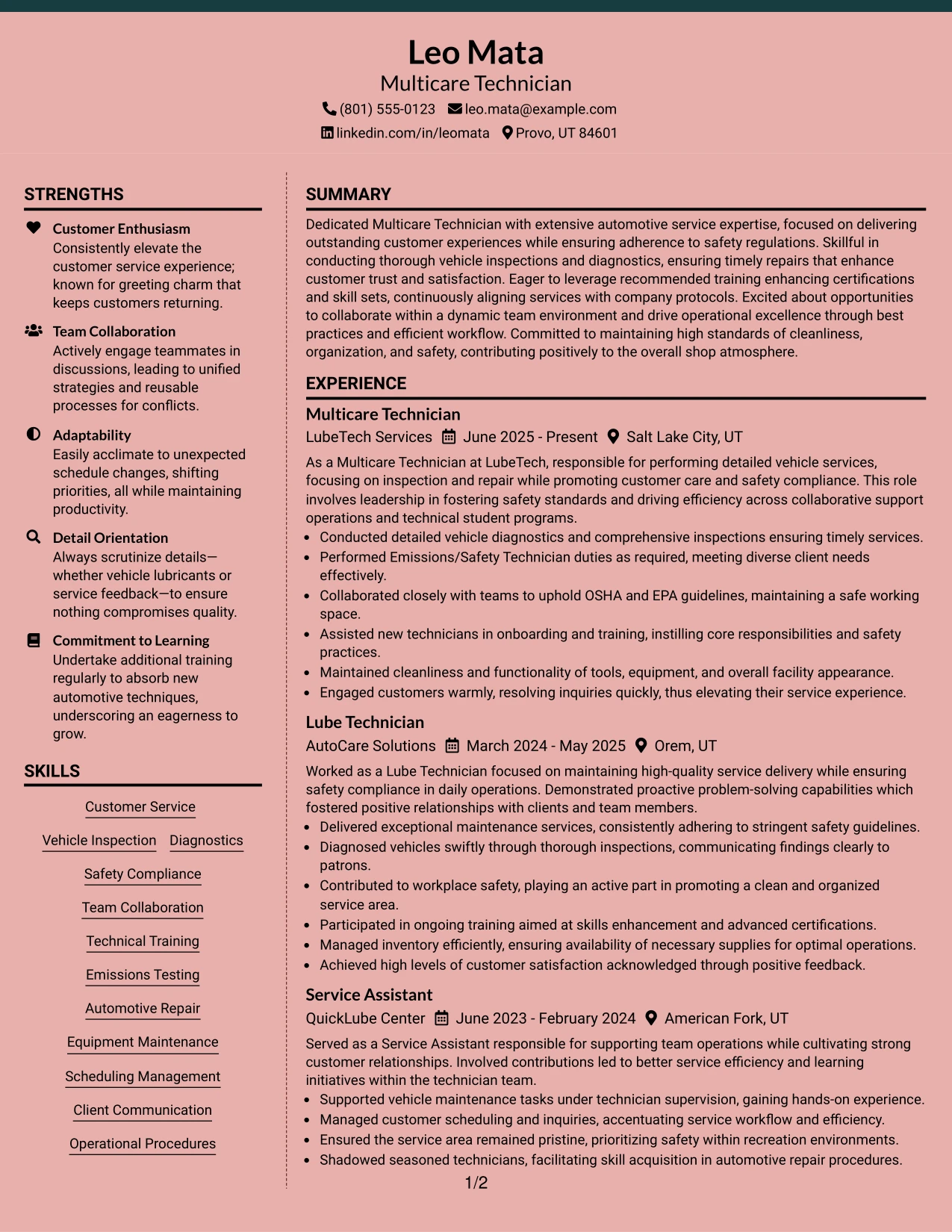 Resume Example Page 1