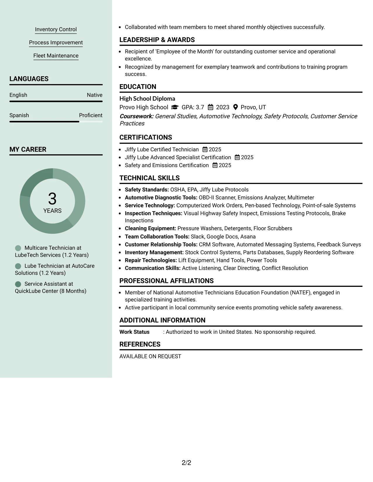 Resume Example Page 2