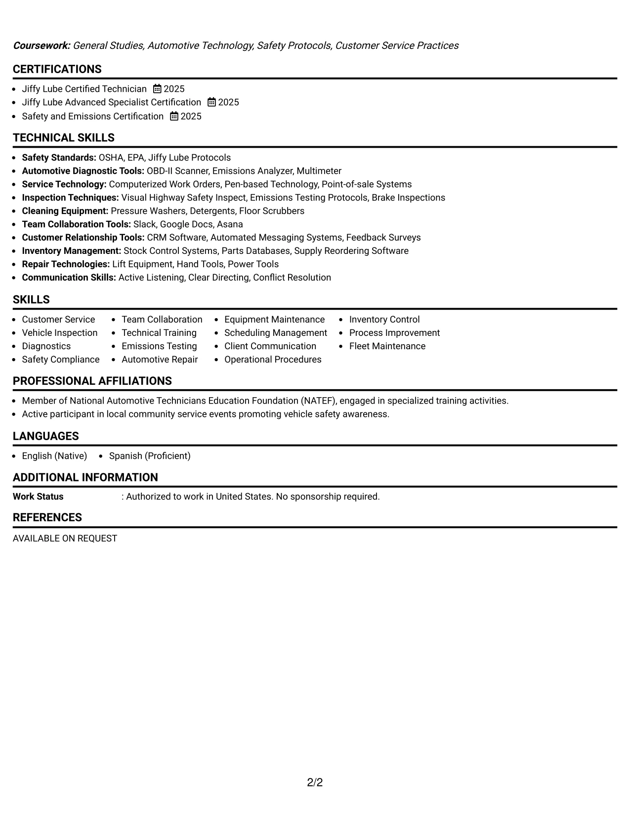 Resume Example Page 2