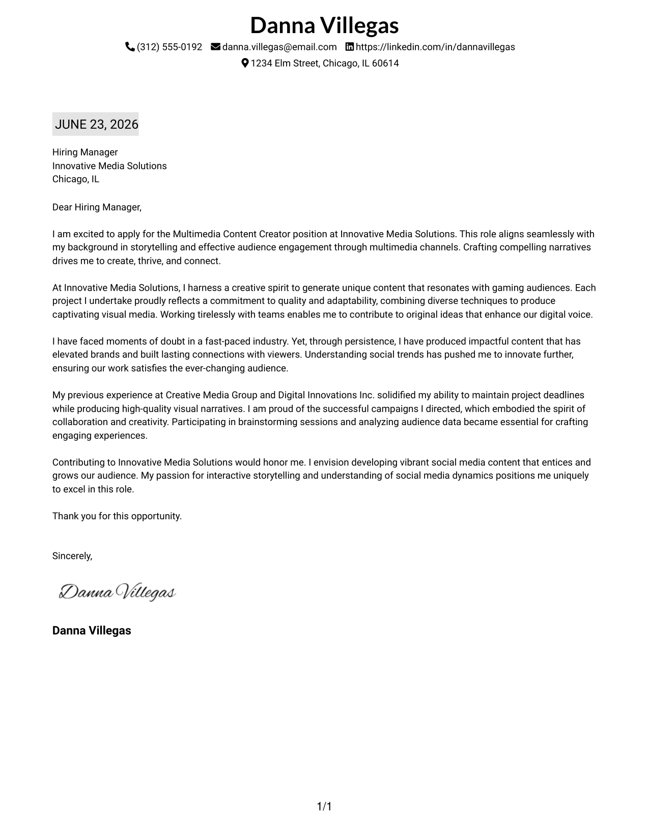 Resume Example Page 1