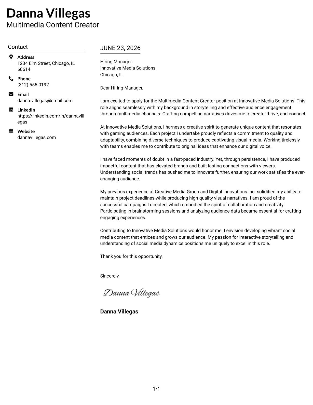 Resume Example Page 1