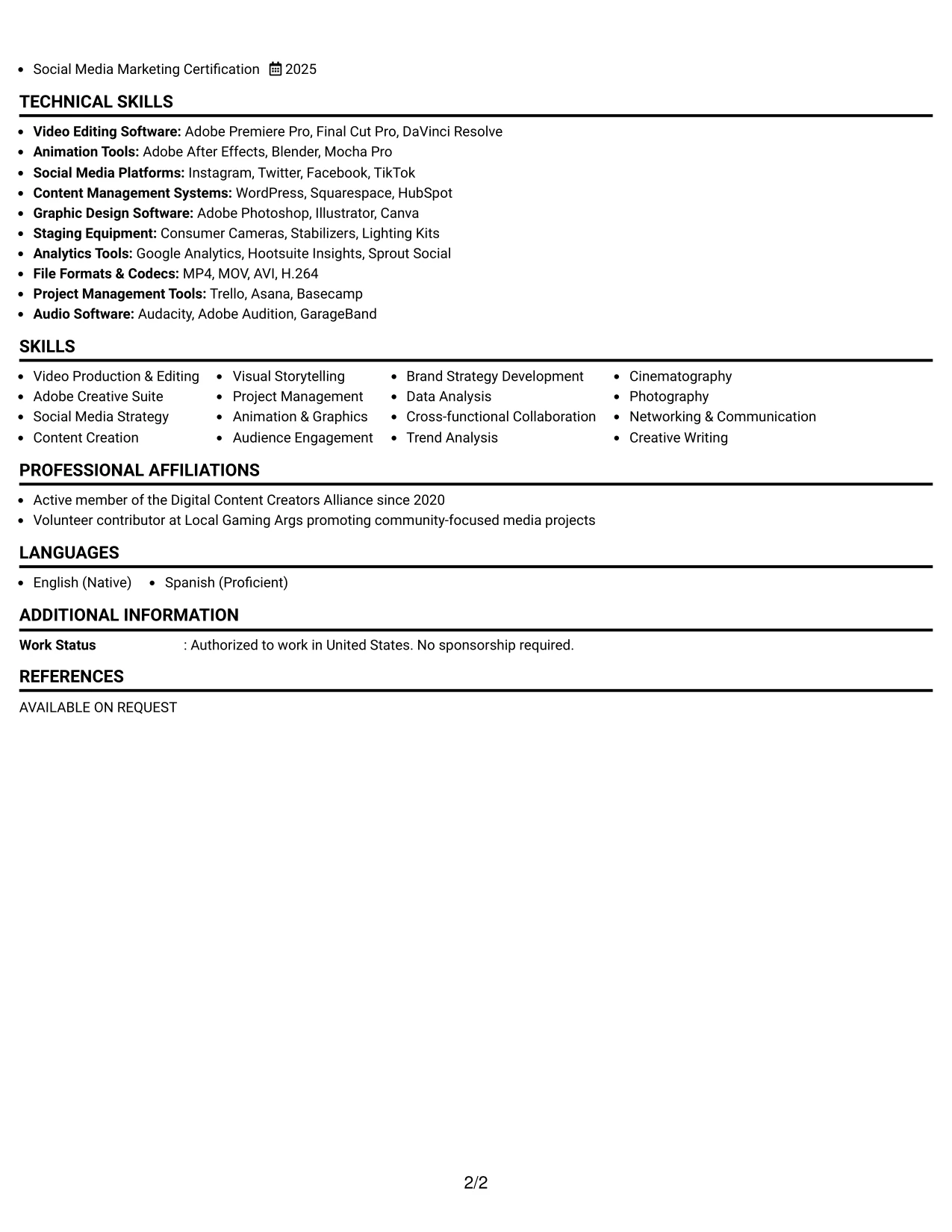 Resume Example Page 2