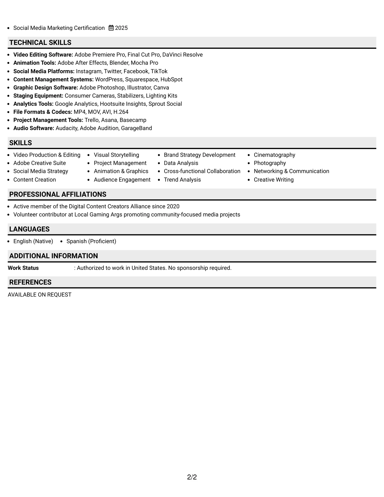 Resume Example Page 2