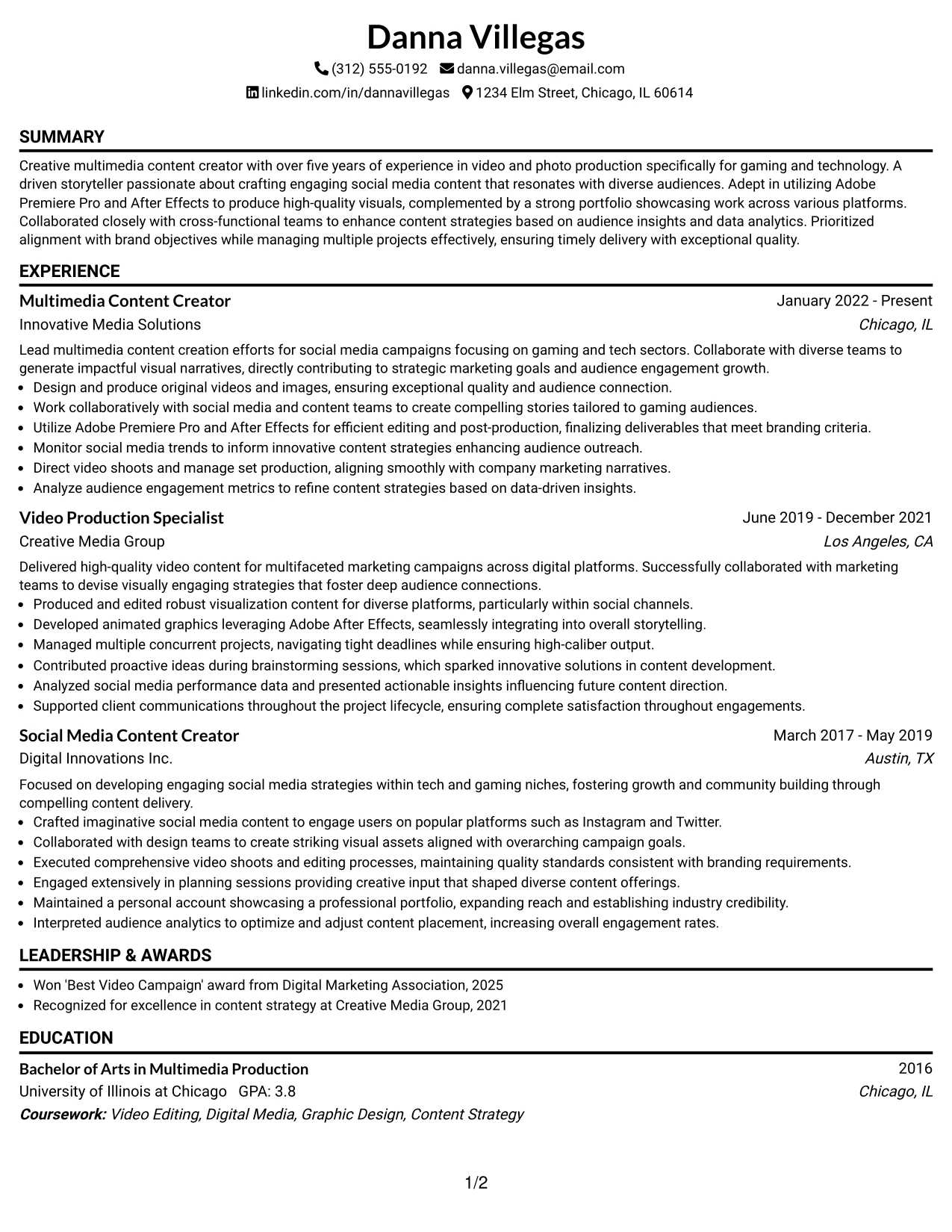 Resume Example Page 1