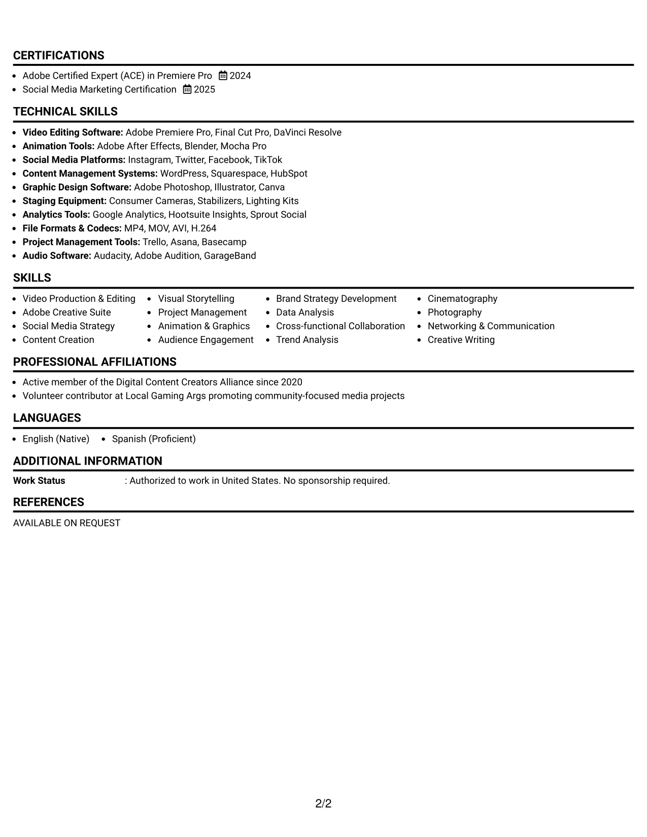 Resume Example Page 2