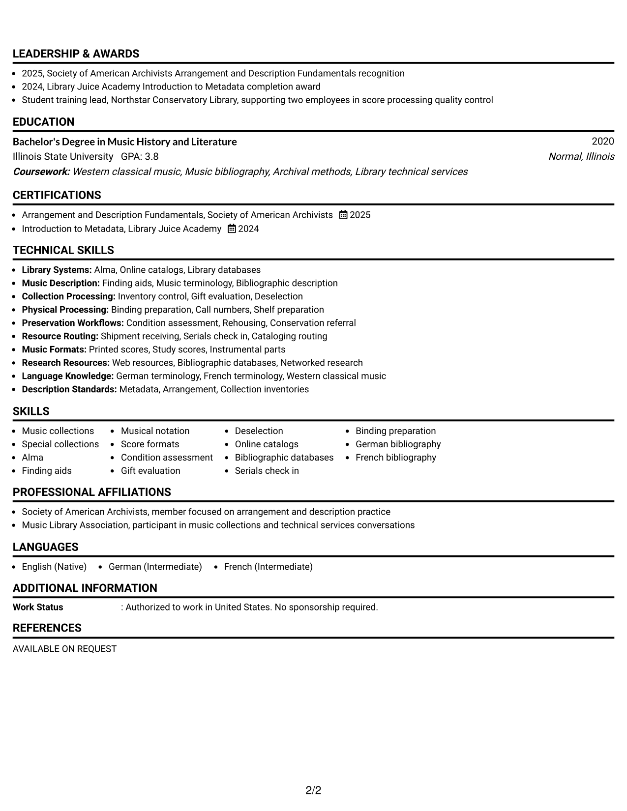 Resume Example Page 2