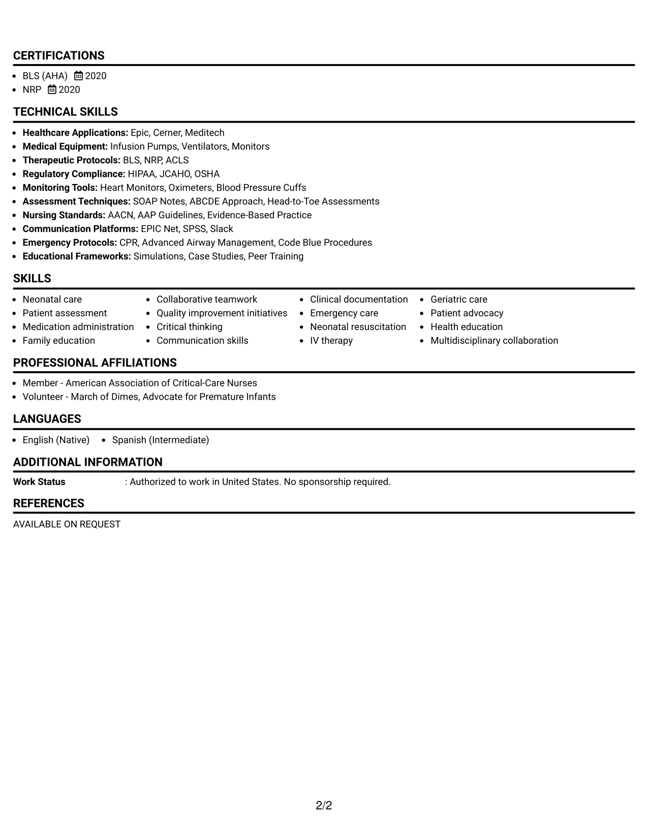Resume Example Page 2