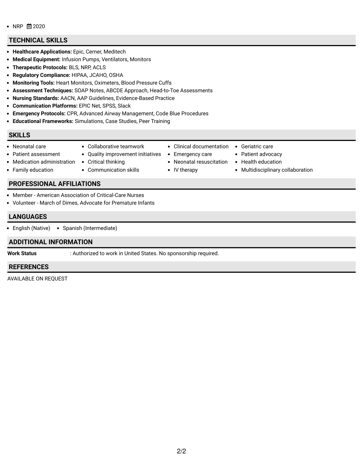 Resume Example Page 2