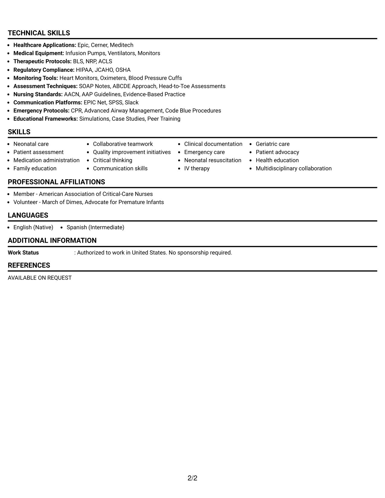 Resume Example Page 2