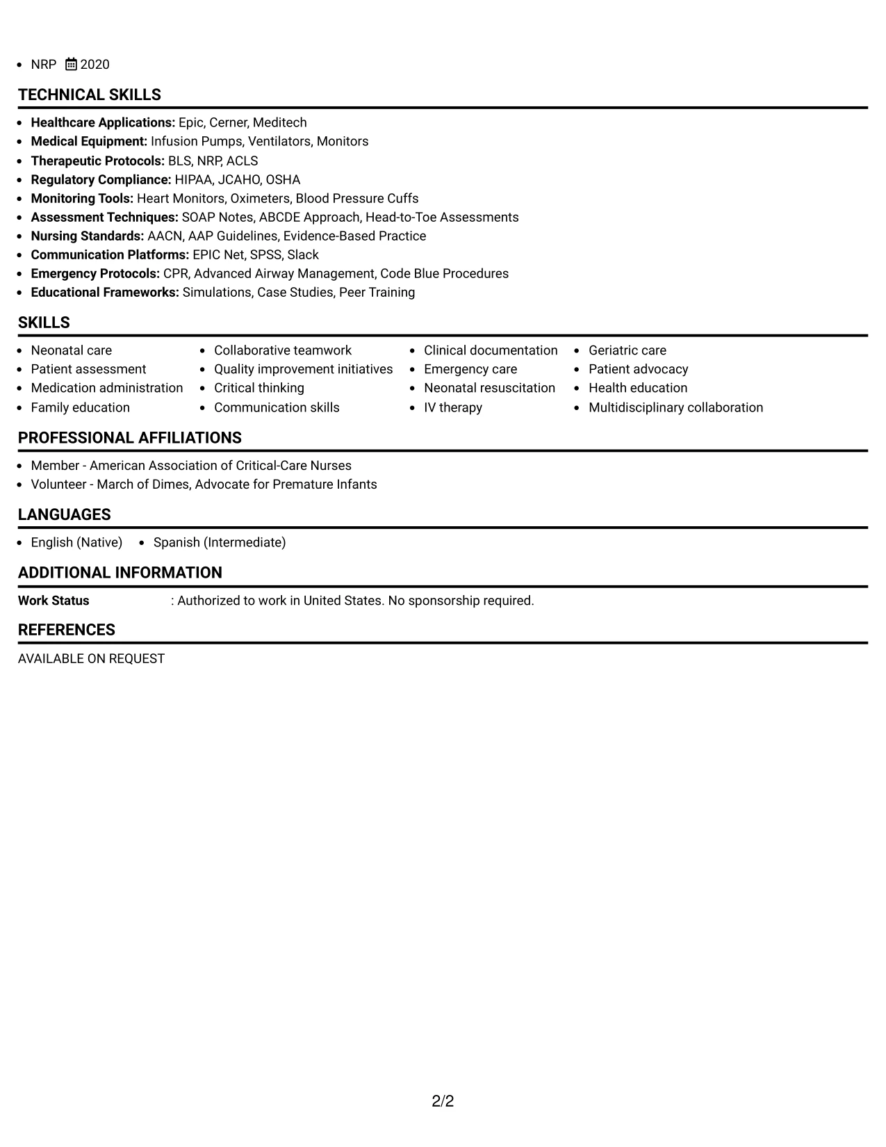 Resume Example Page 2