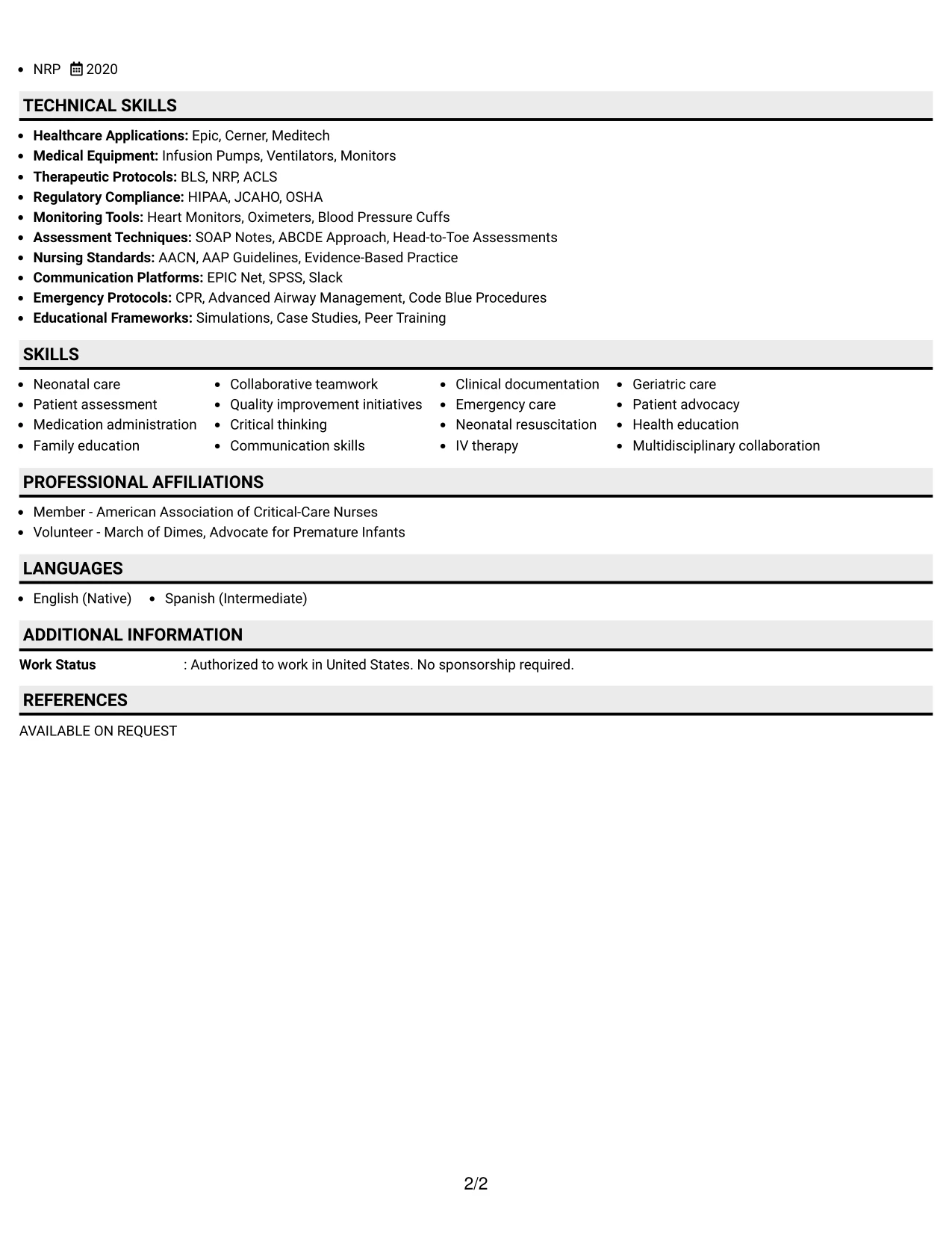 Resume Example Page 2