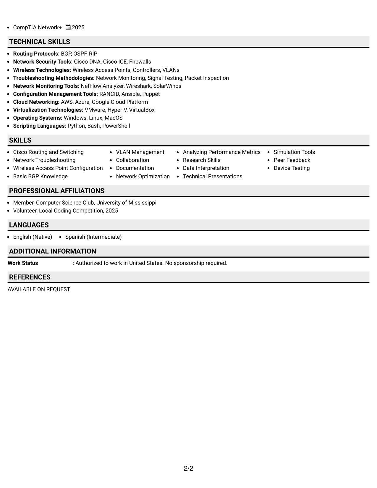Resume Example Page 2