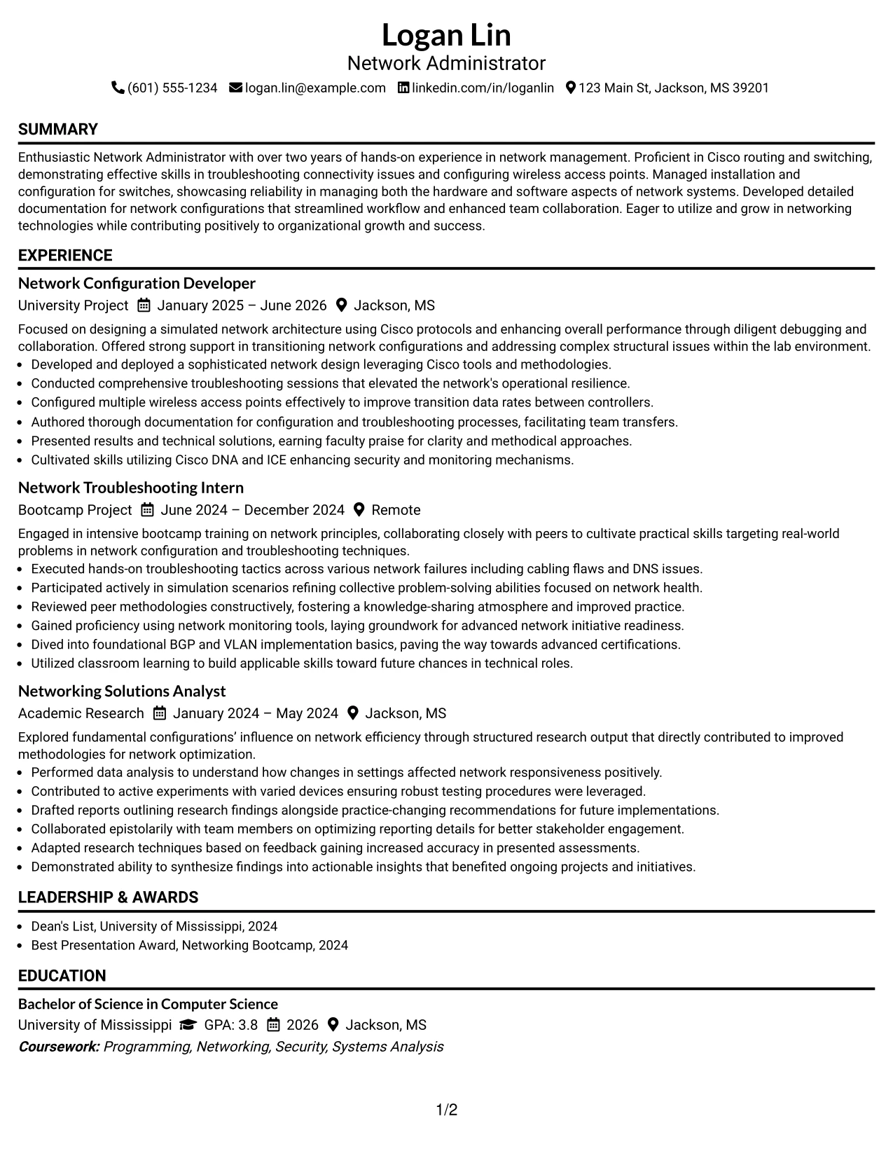 Resume Example Page 1