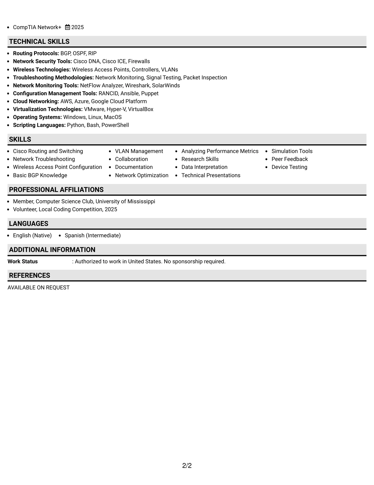 Resume Example Page 2