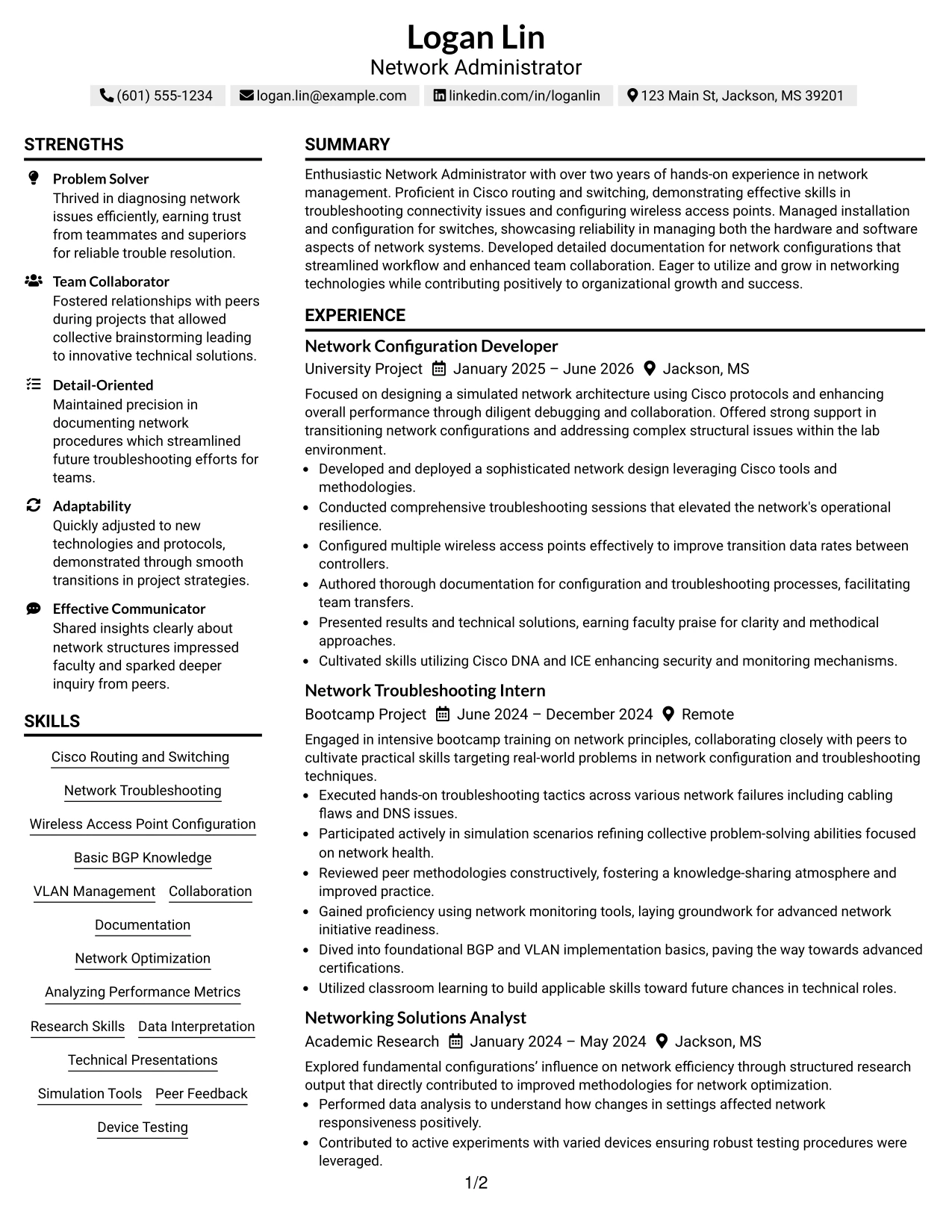 Resume Example Page 1