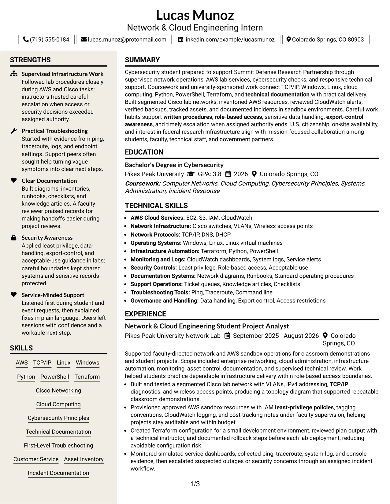 Resume Example Page 1