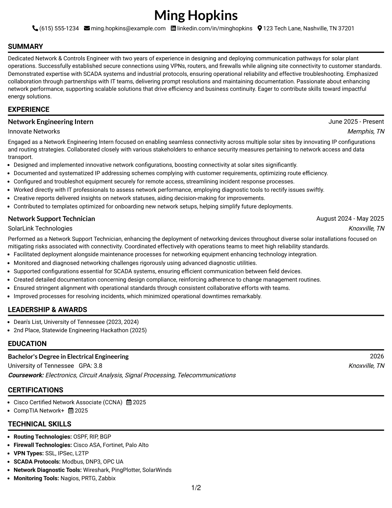 Resume Example Page 1