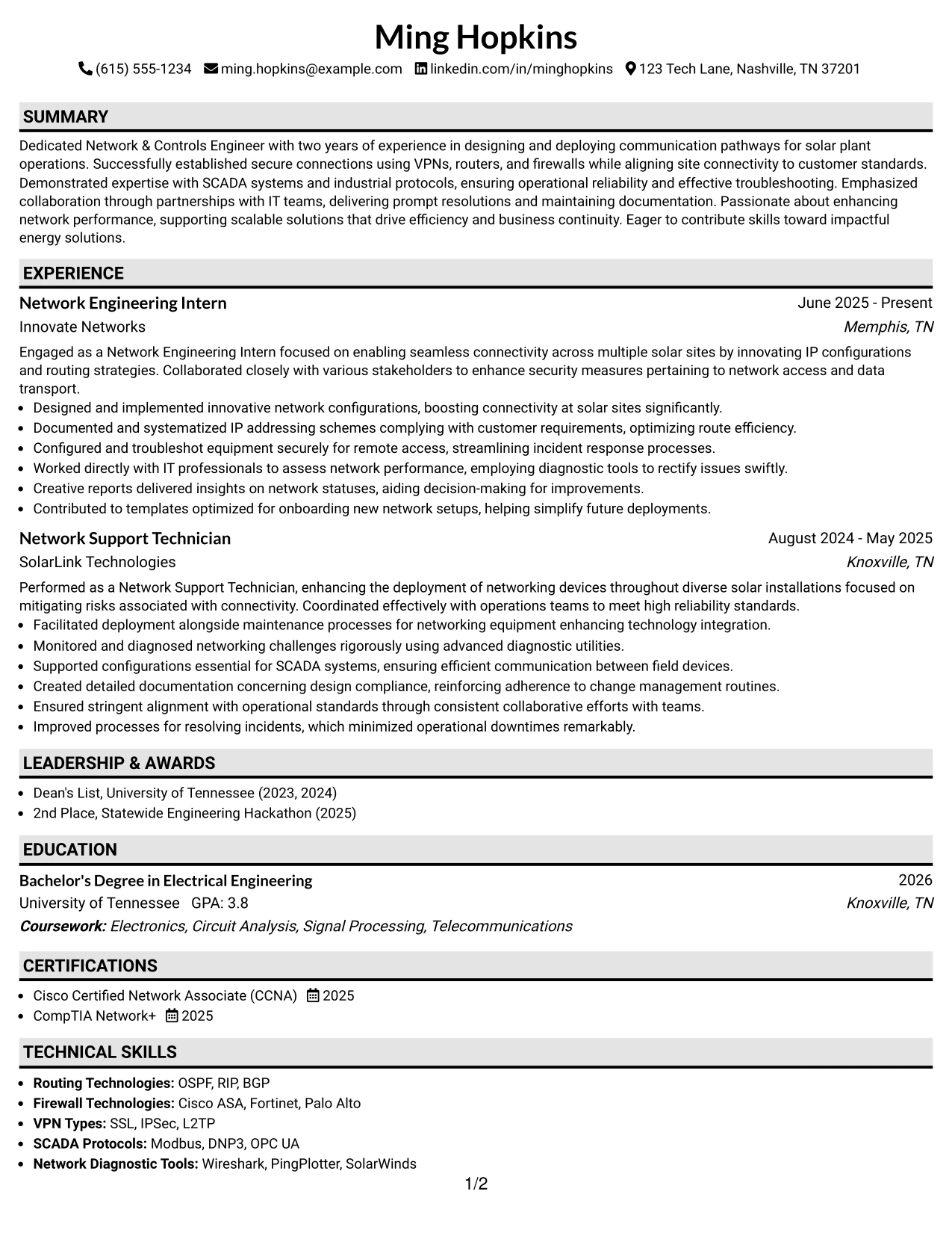 Resume Example Page 1