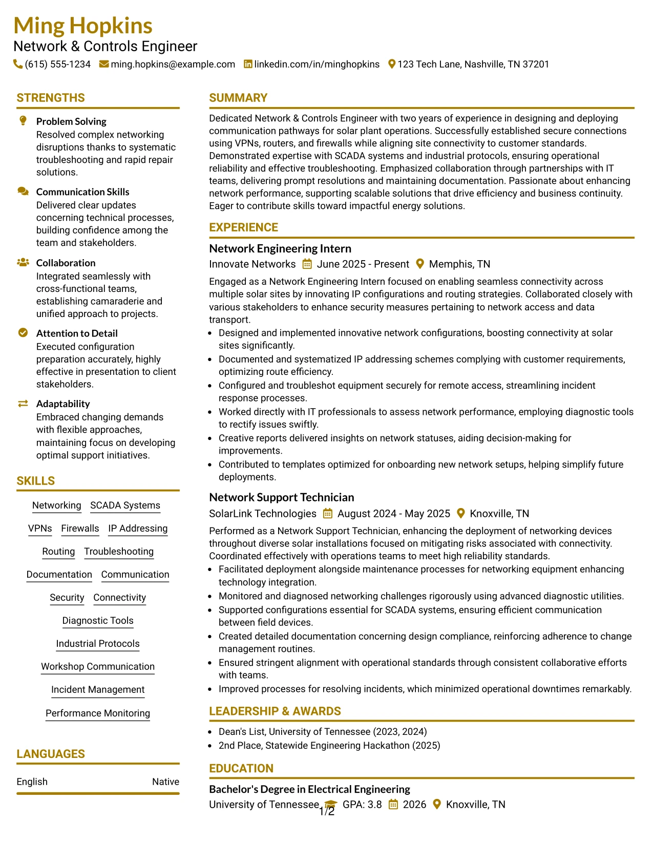 Resume Example Page 1