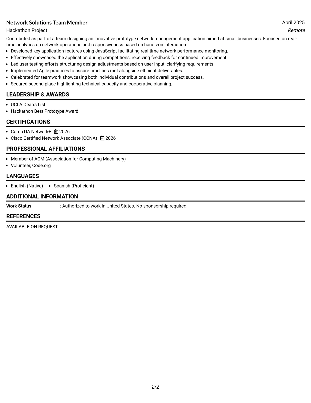 Resume Example Page 2