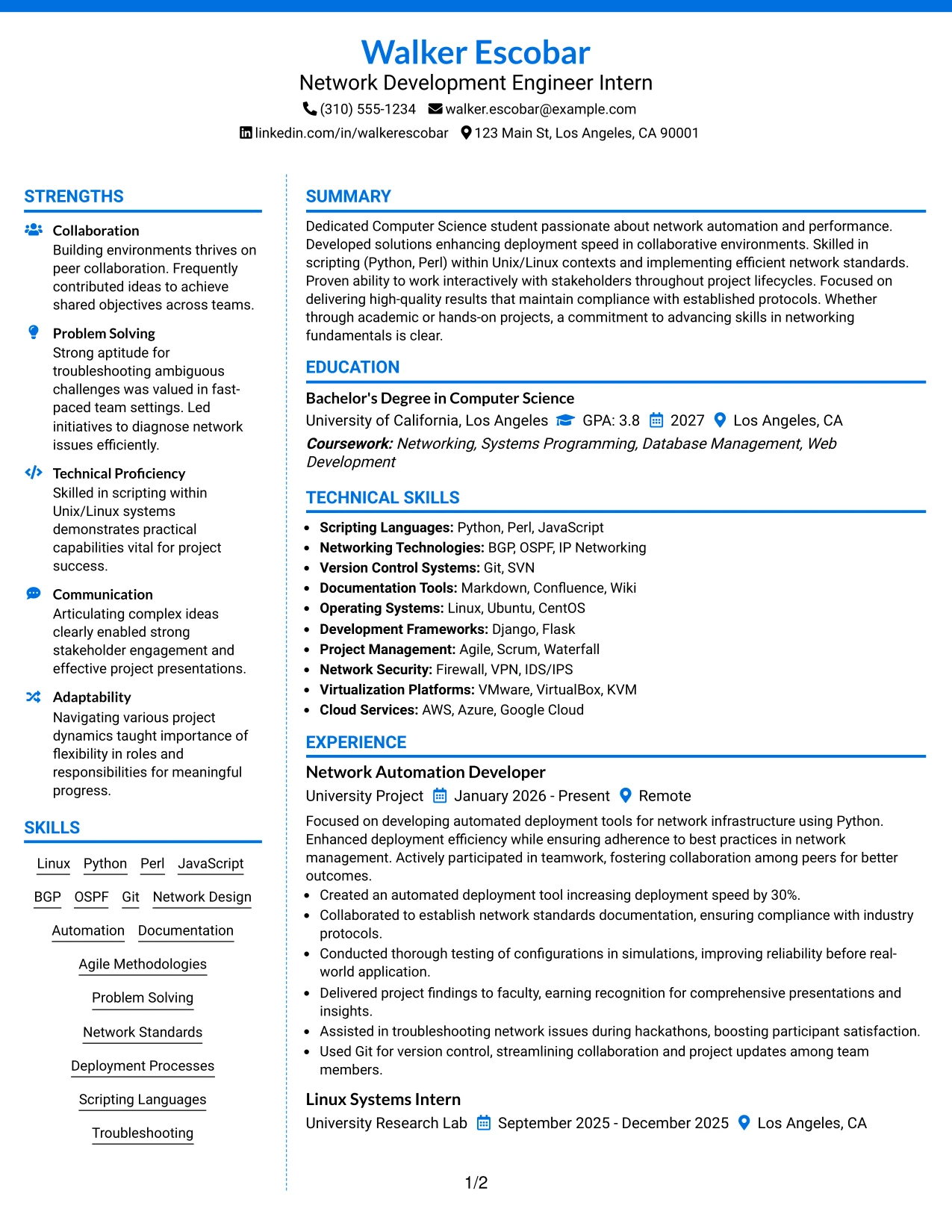 Resume Example Page 1