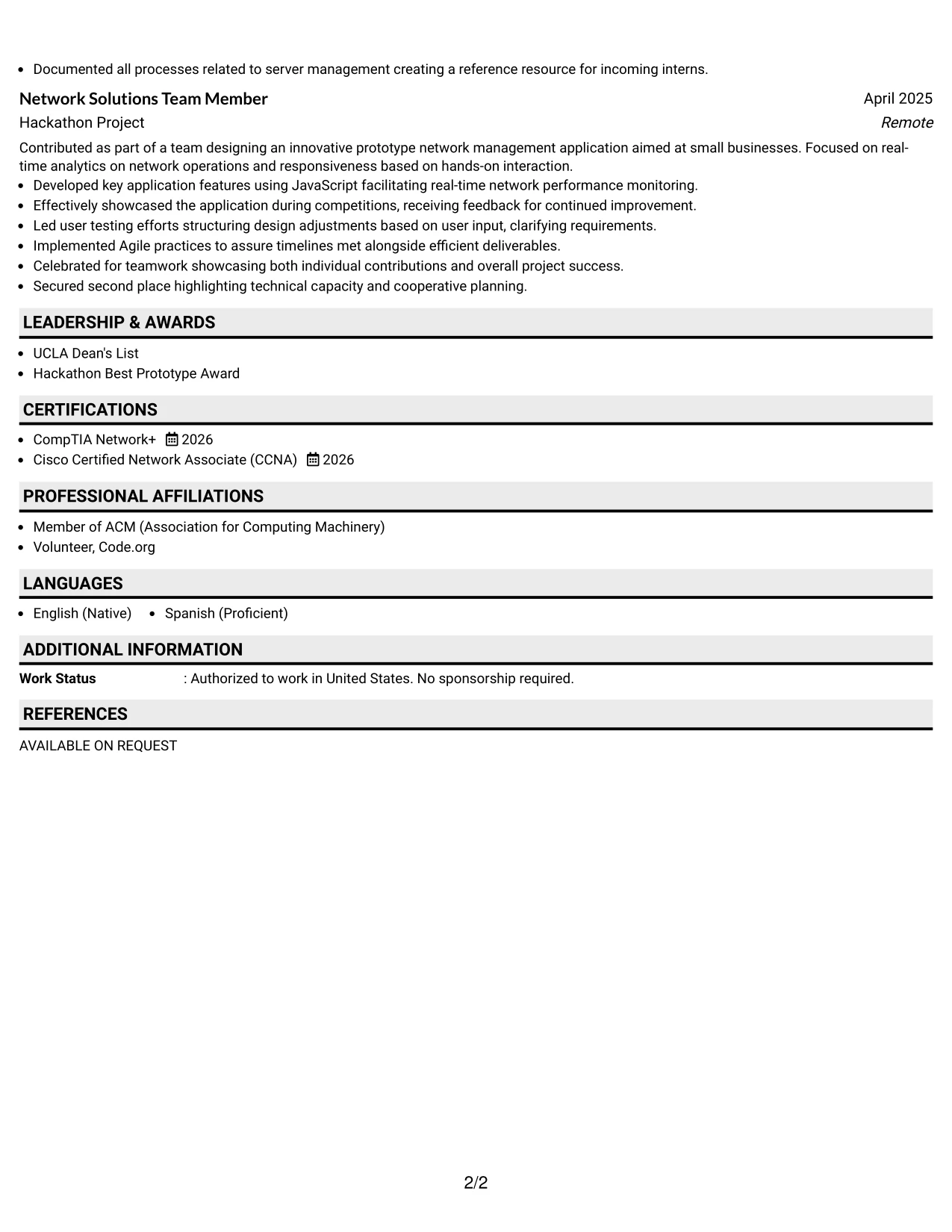 Resume Example Page 2