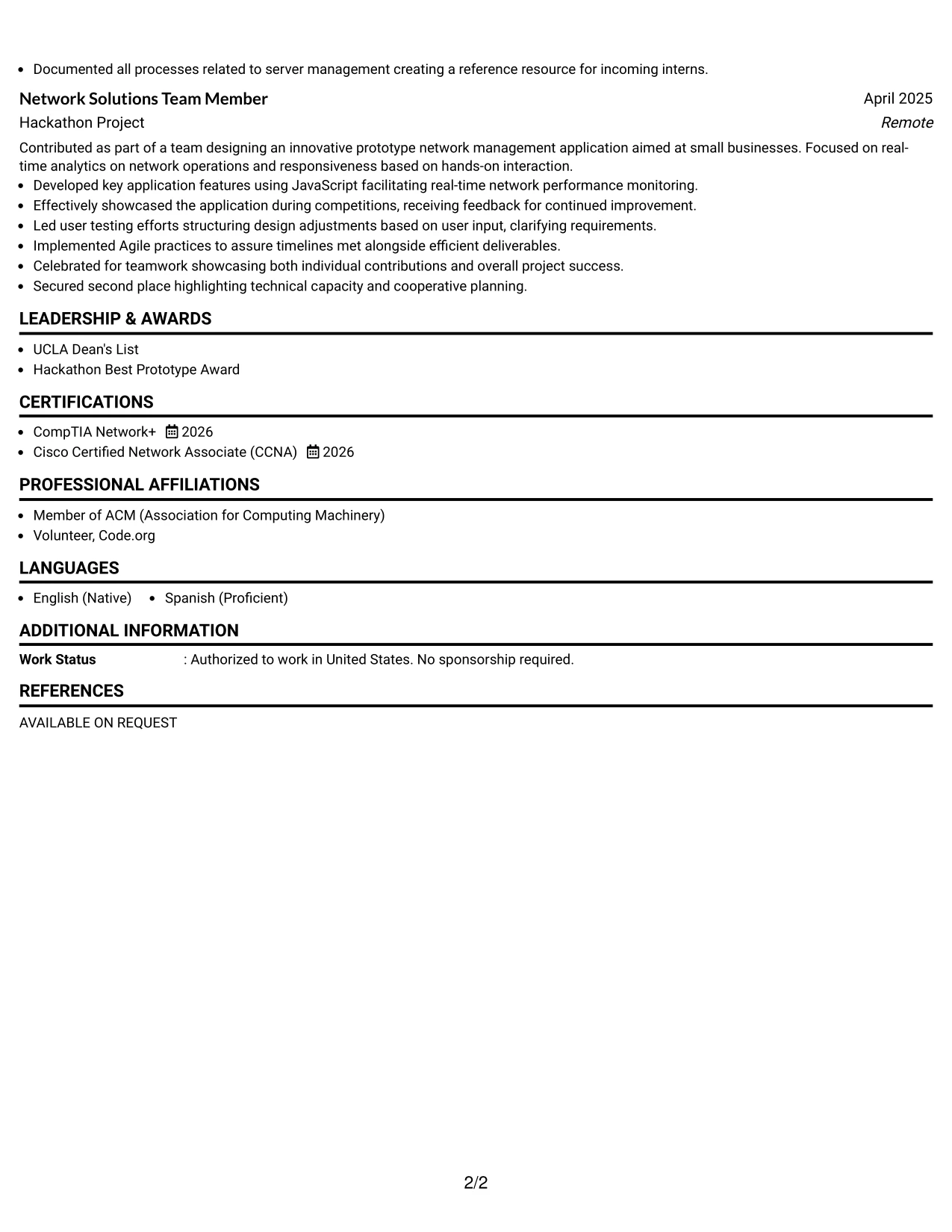 Resume Example Page 2